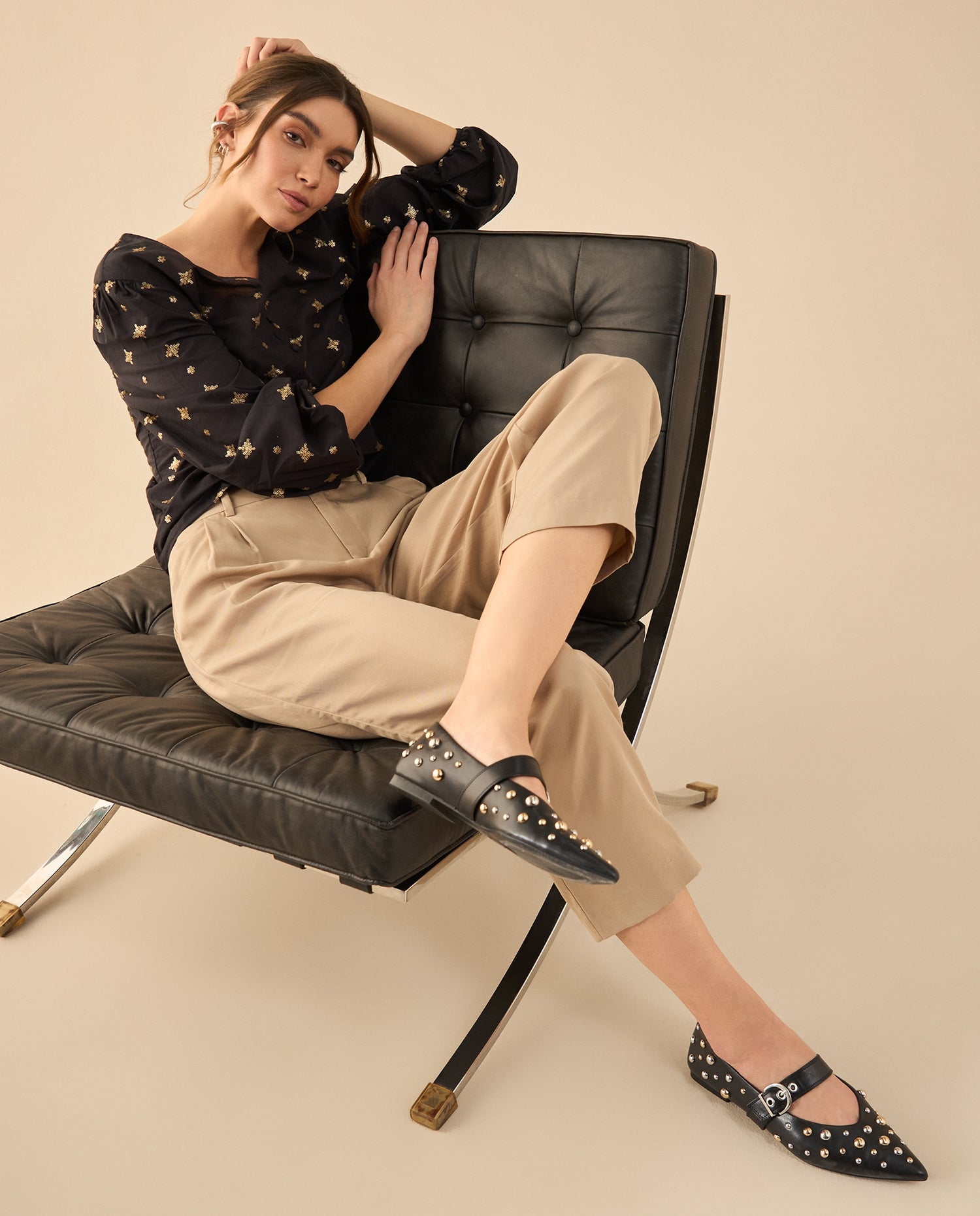 Pantalón de tela fluida para mujer - Beige