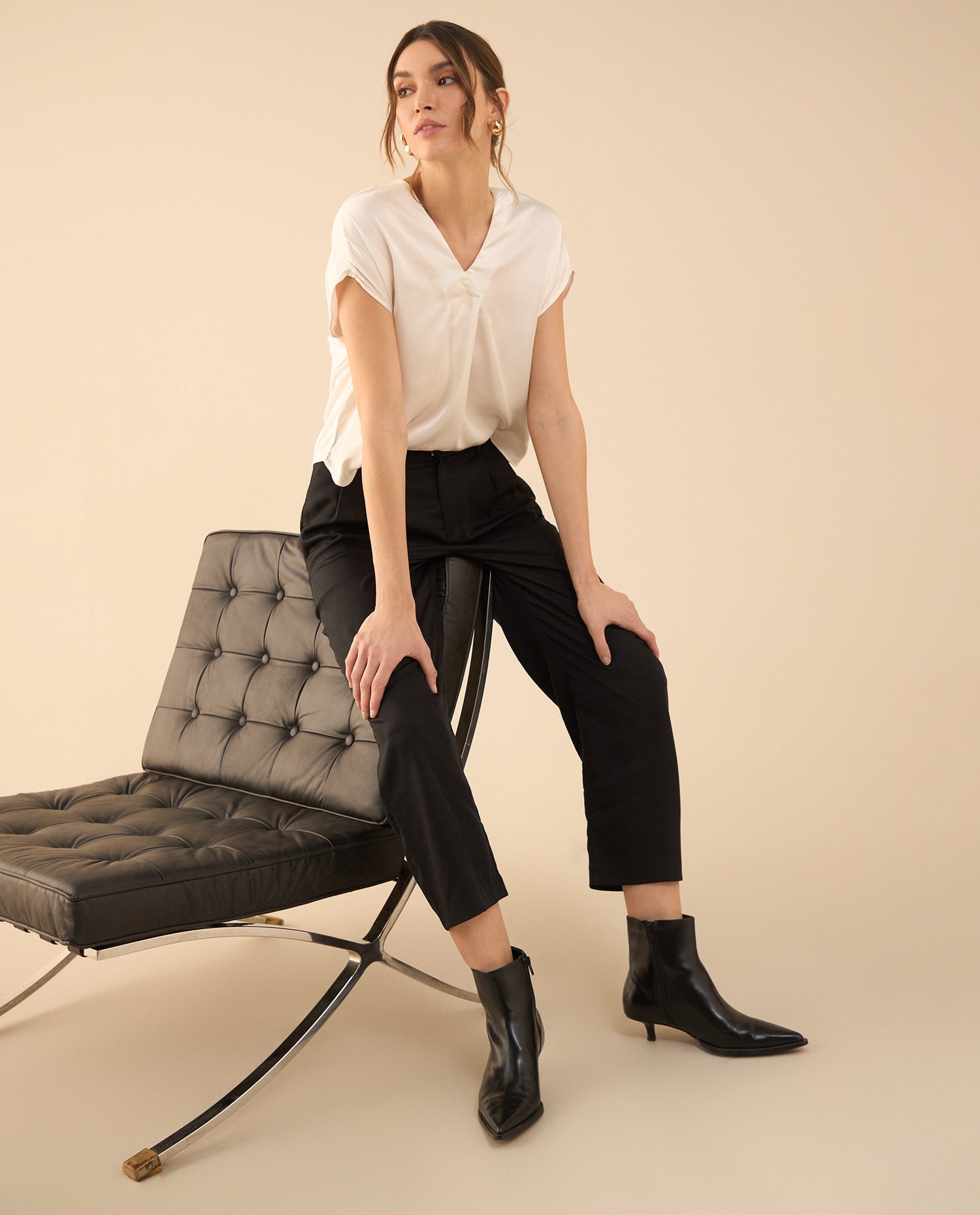 Pantalón de tela fluida para mujer - Negro