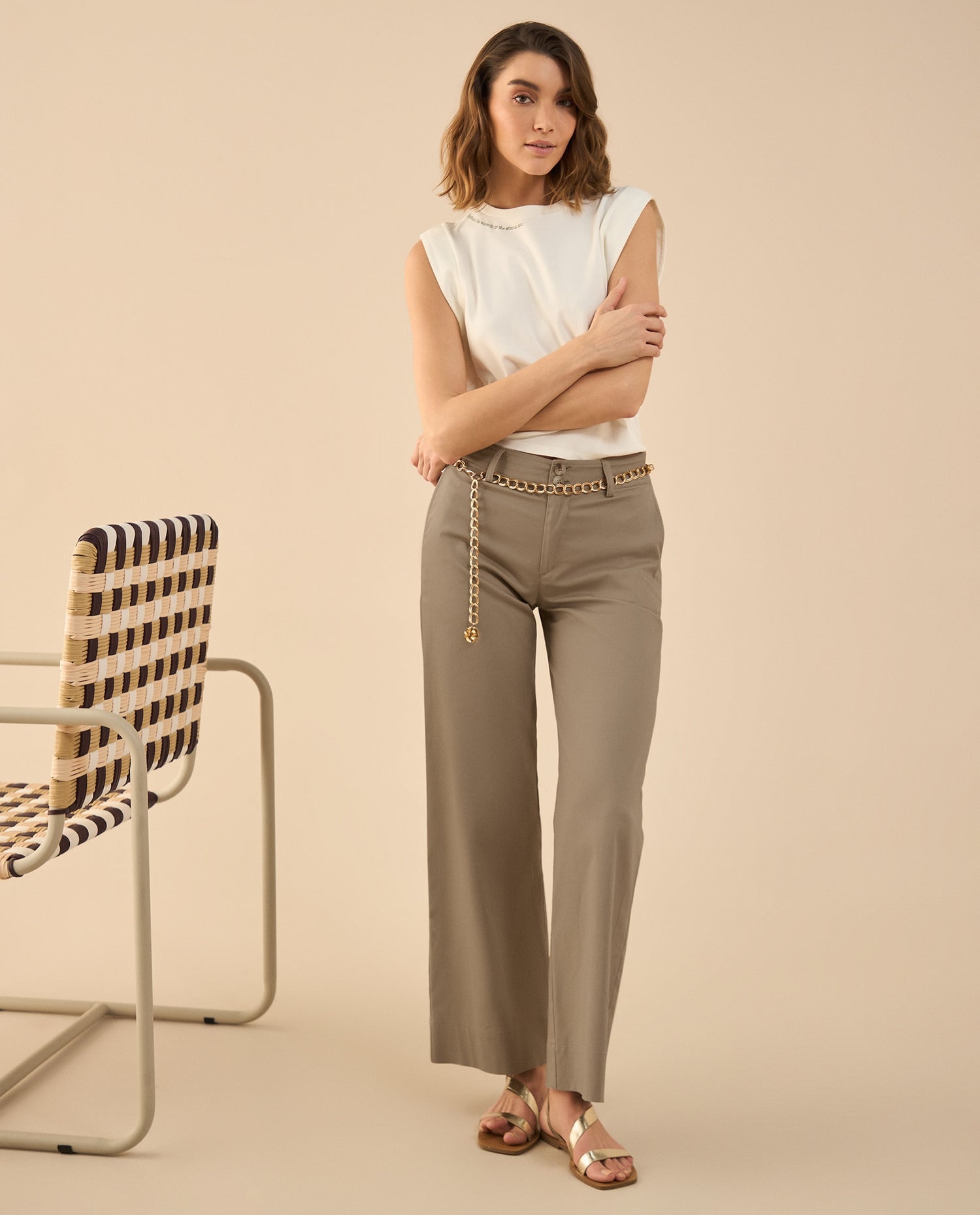 Pantalón elegante bota recta para mujer - Café