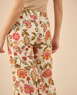 Pantalón con estampado de flores para mujer - Crudo