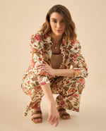 Pantalón con estampado de flores para mujer - Crudo