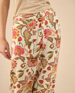 Pantalón con estampado de flores para mujer - Crudo