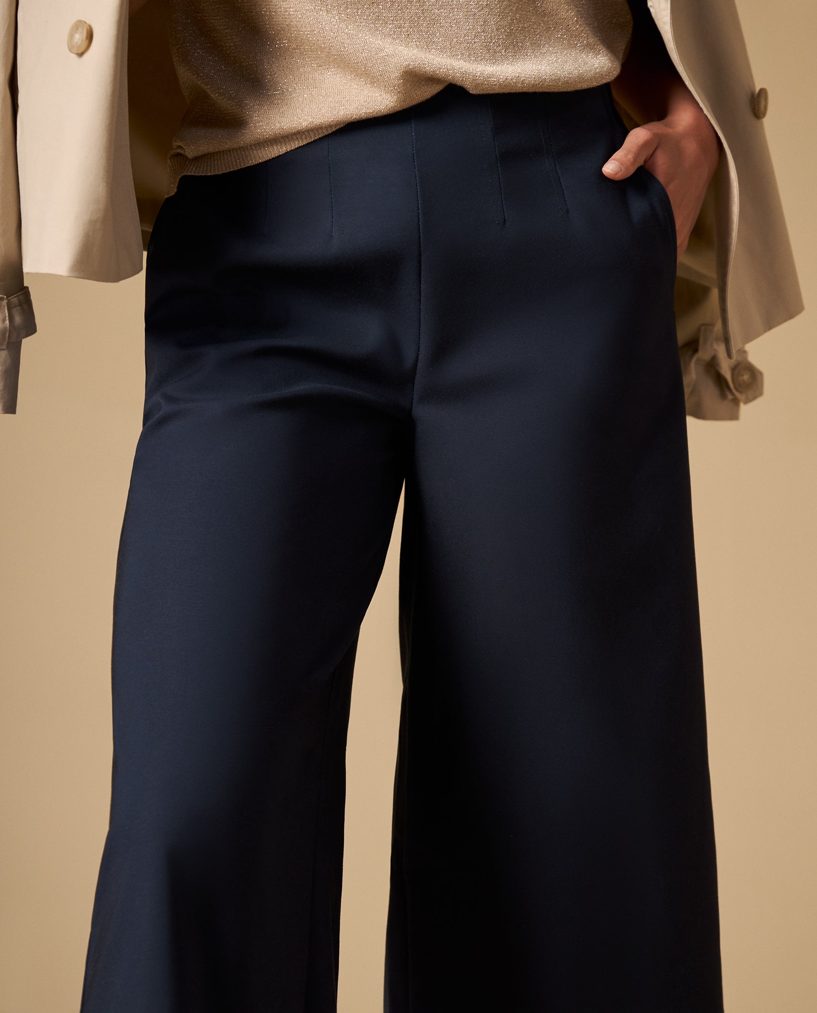 Pantalón culotte con pliegues frontales - Azul 34_432H003_AZU193923_4