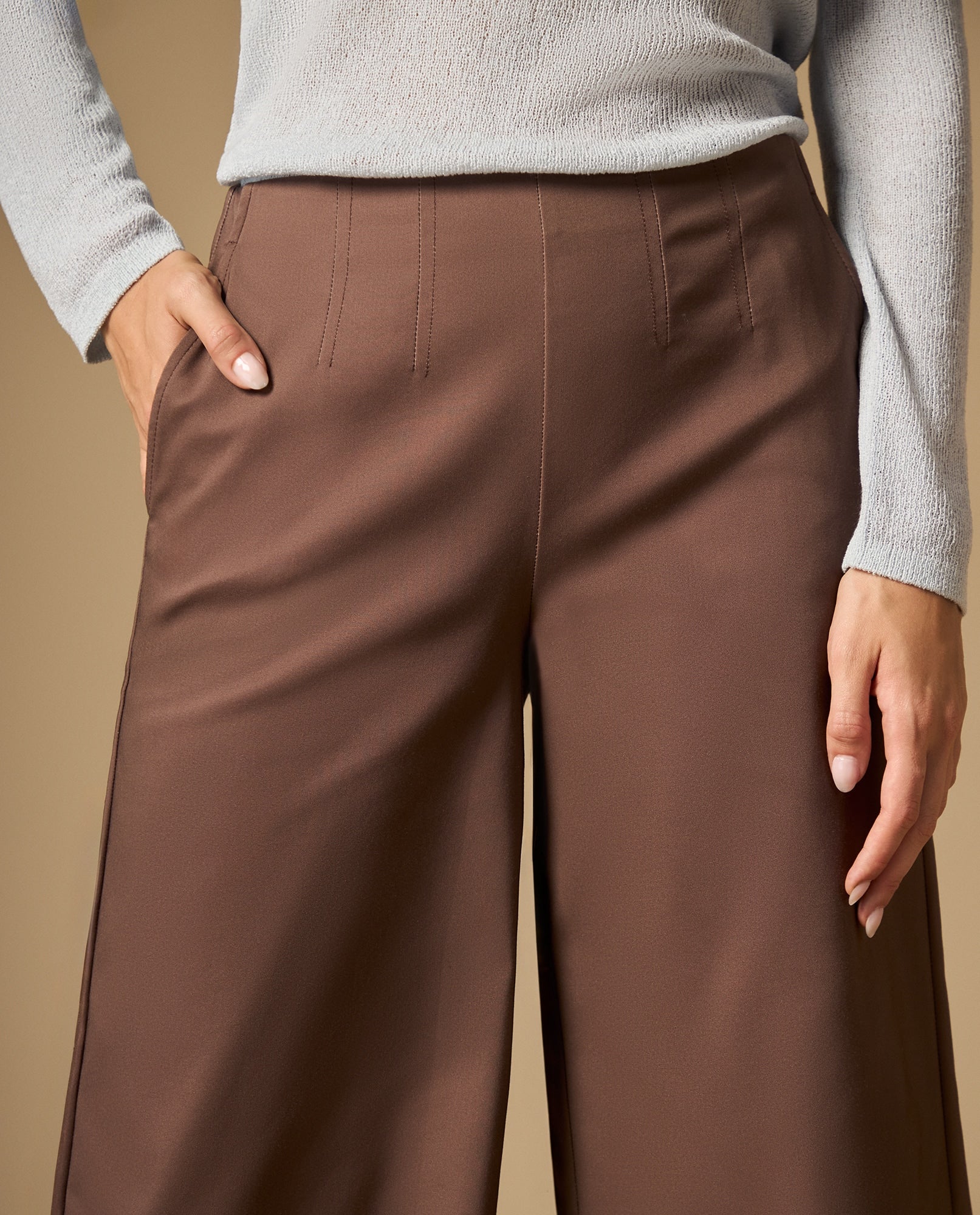 Pantalón culotte con pliegues frontales - Café 34_432H003_CAF181312_3