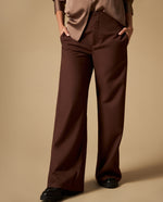 Pantalón culotte con costuras decorativas tiro medio - Café