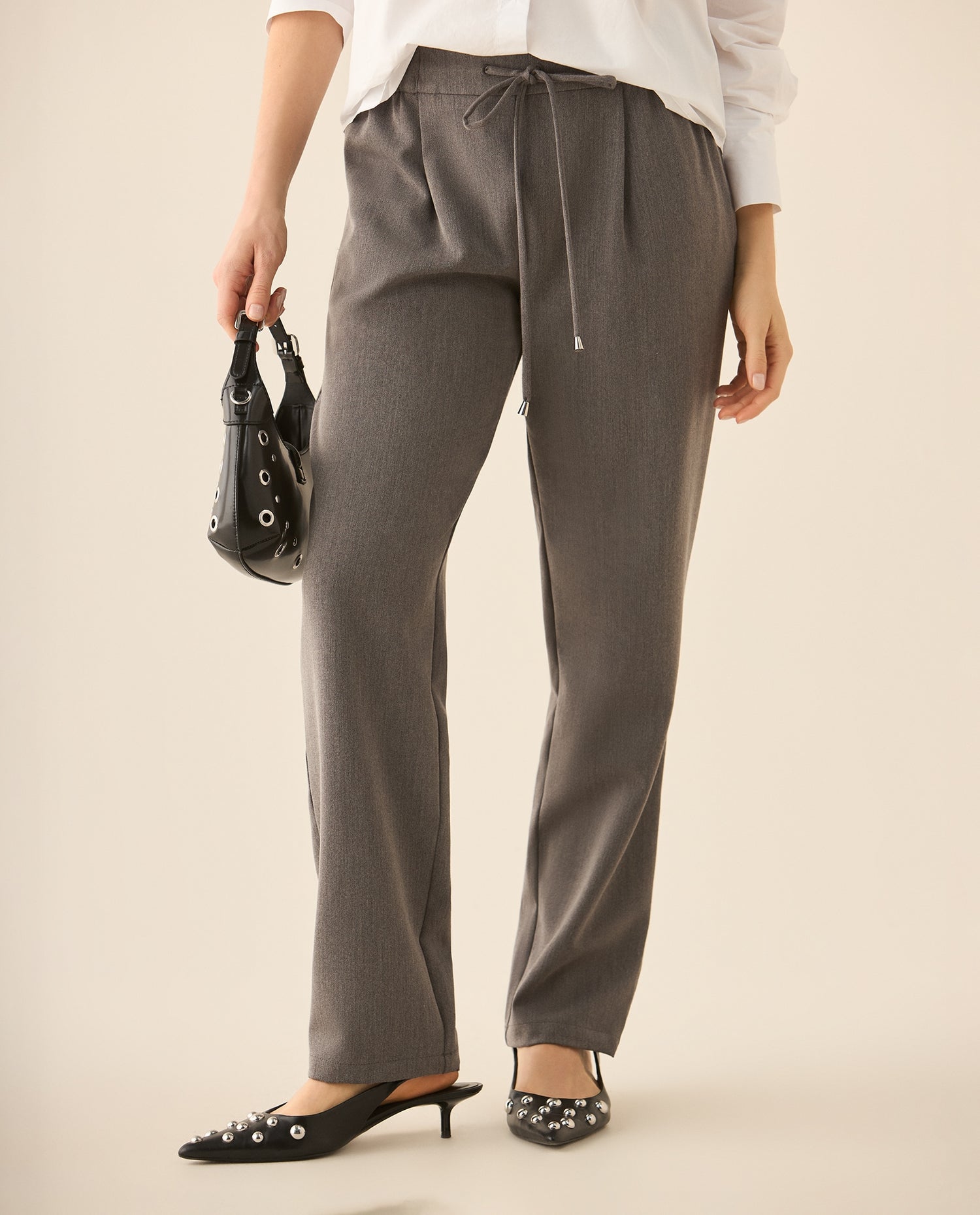 Pantalón de tela con elasticidad para mujer - Gris