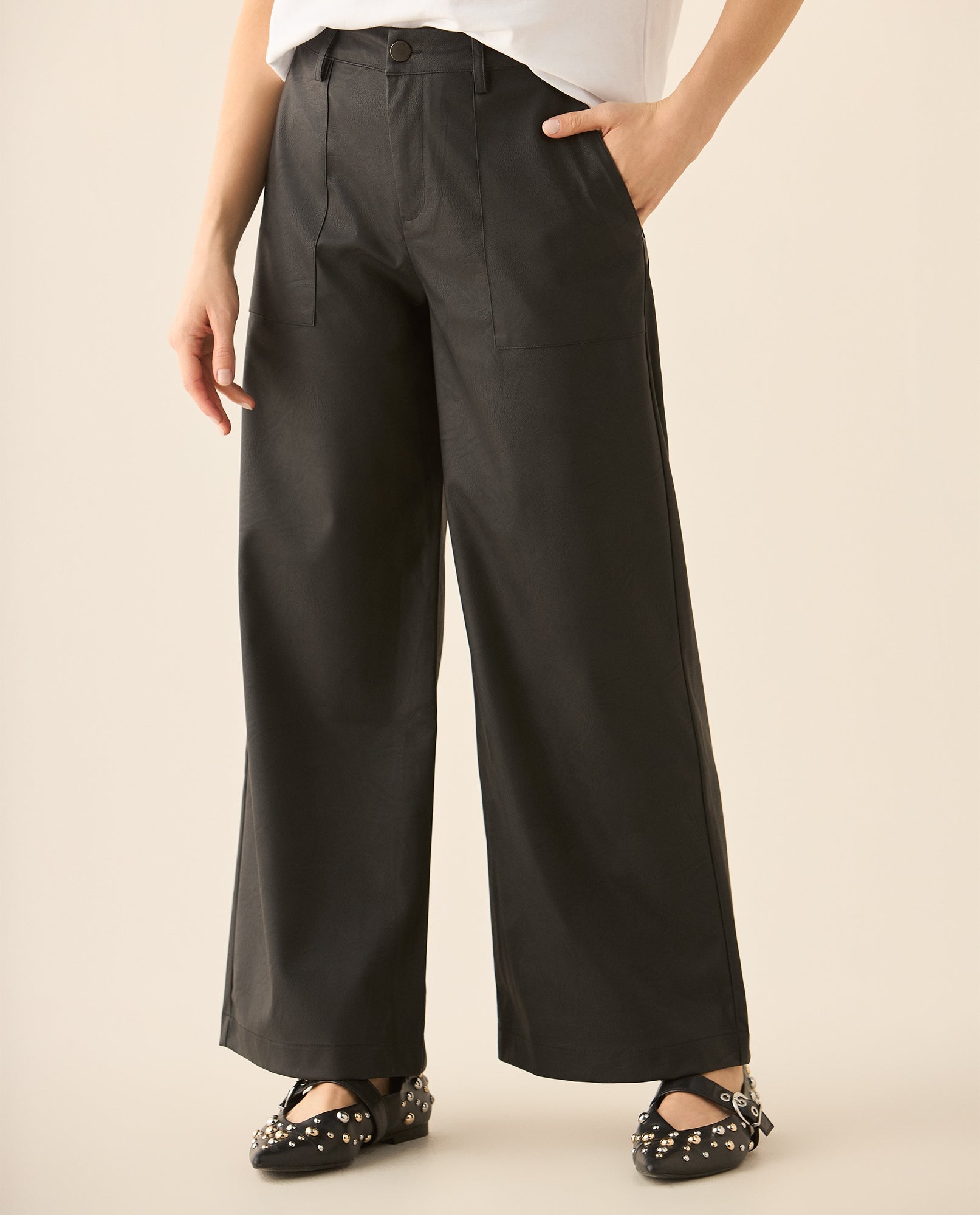 Pantalón bota recta tipo cuero para mujer - Negro 34_433G011_NEG190303_3