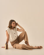 Pantalón clásico de silueta amplia para mujer  - Café