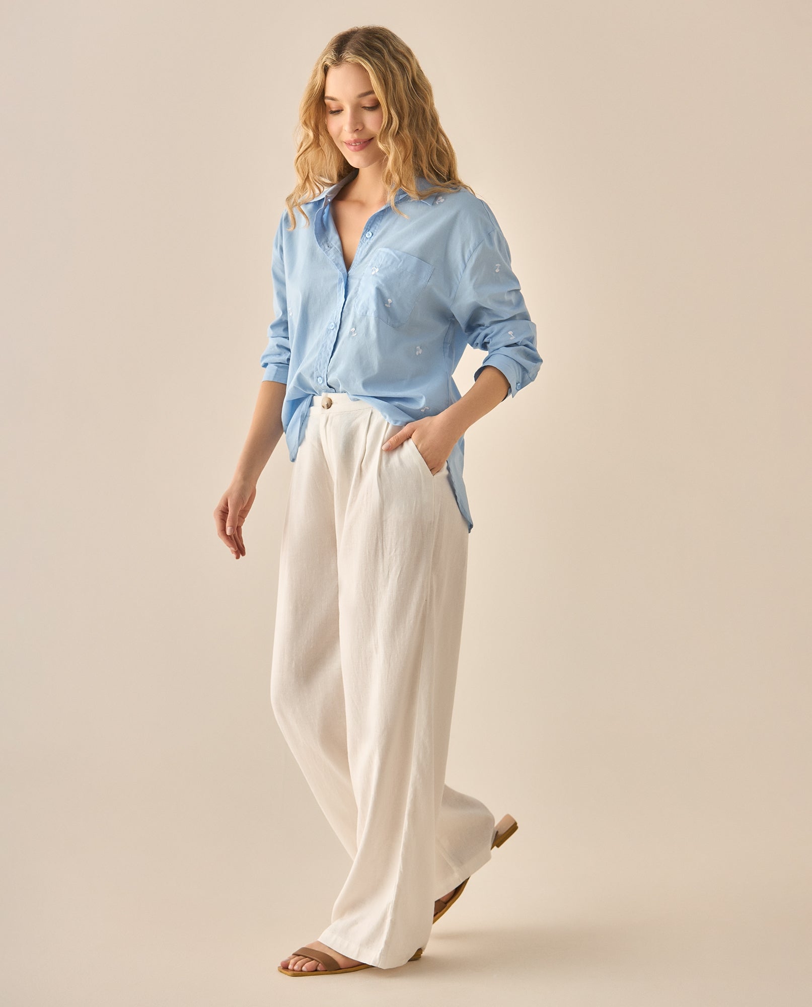 Pantalón bota recta con elastico posterior para mujer - Crudo 34_433G015_CRU110105_0