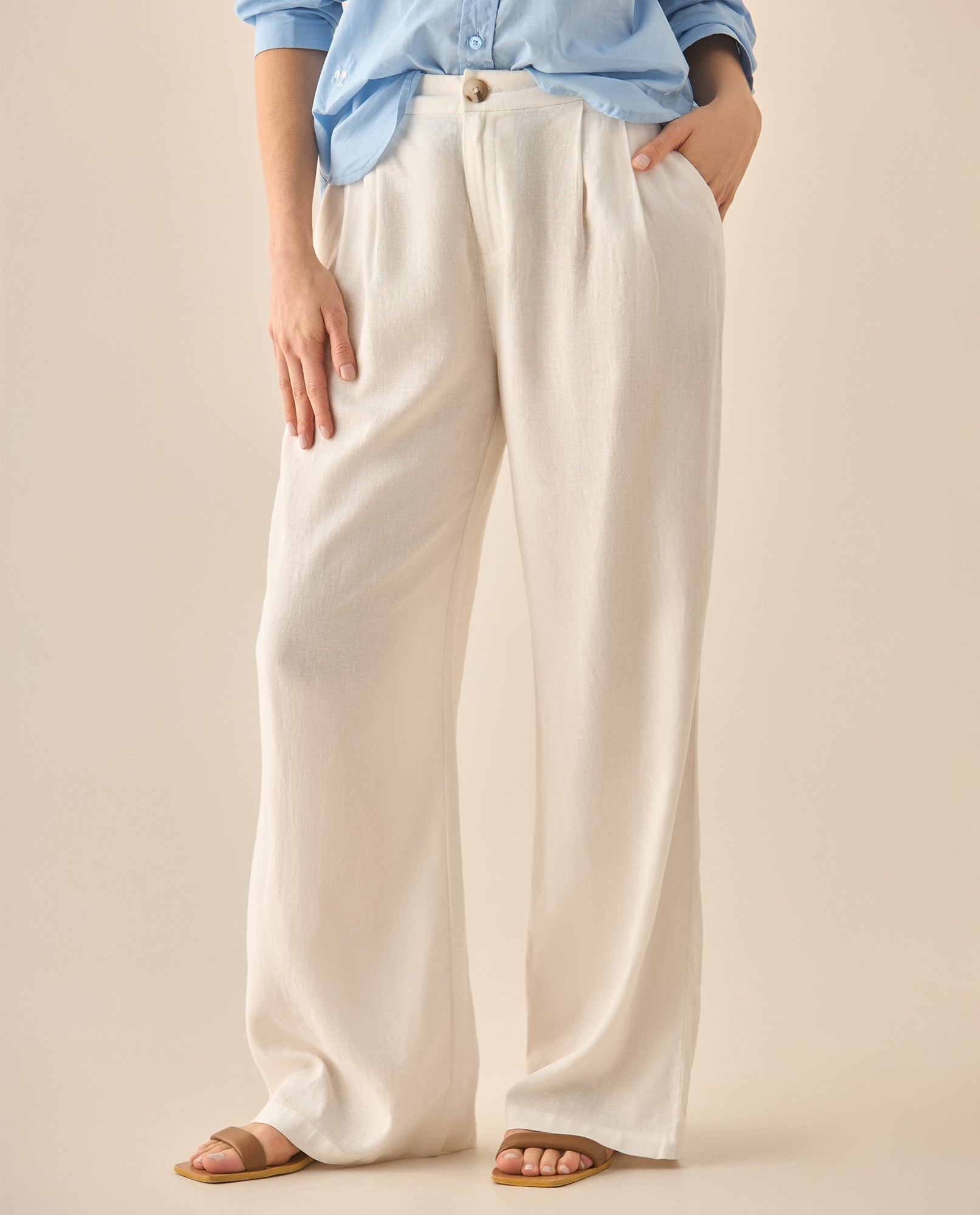 Pantalón bota recta con elastico posterior para mujer - Crudo 34_433G015_CRU110105_3
