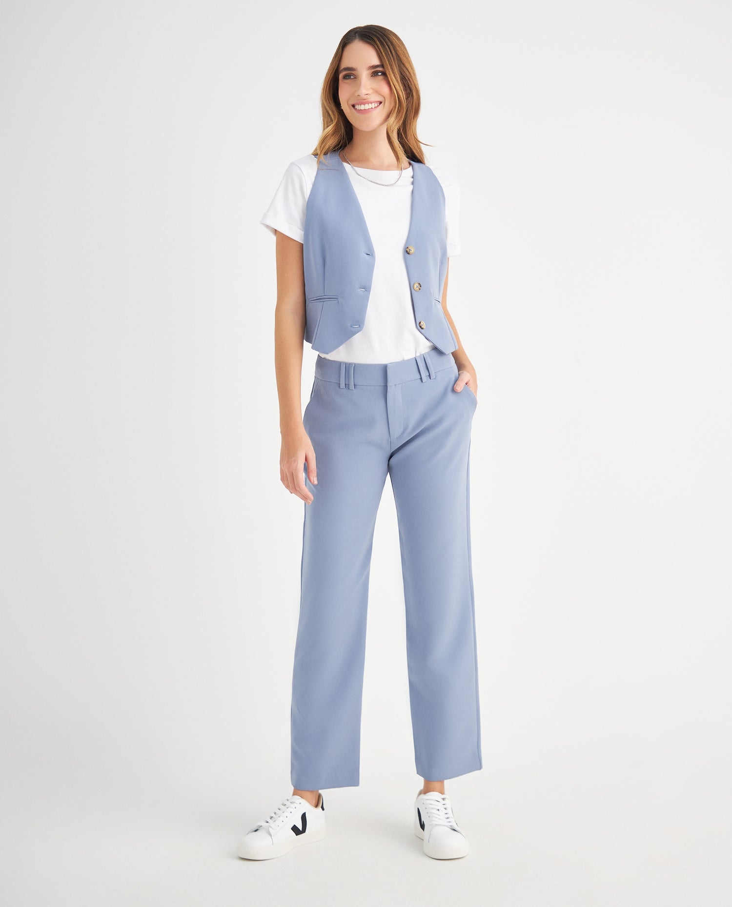 Pantalón clásico recto para mujer - Azul