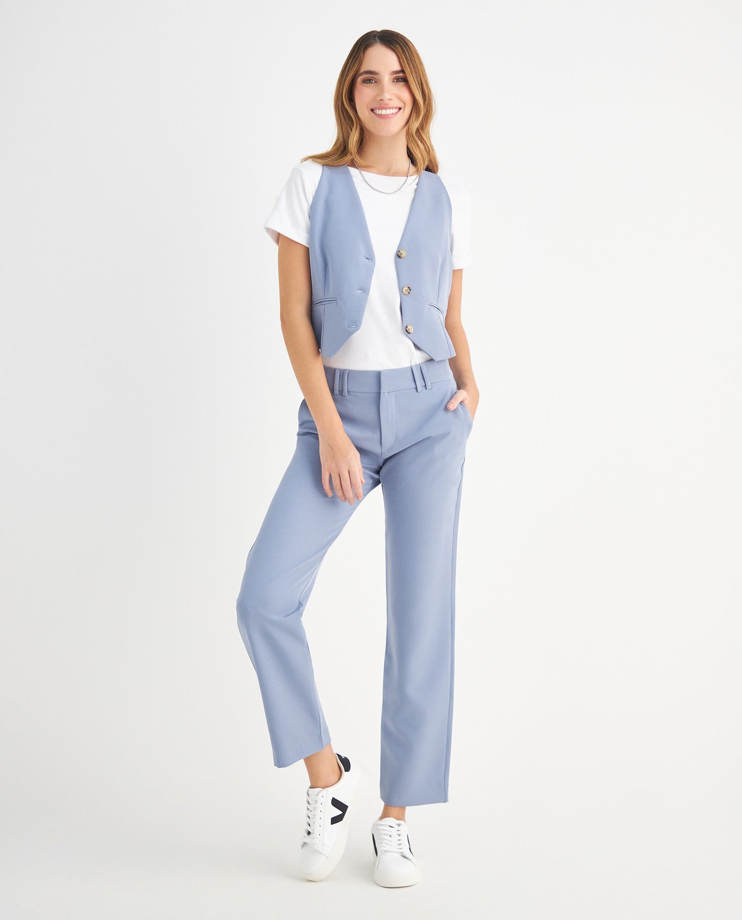 Pantalón clásico recto para mujer - Azul