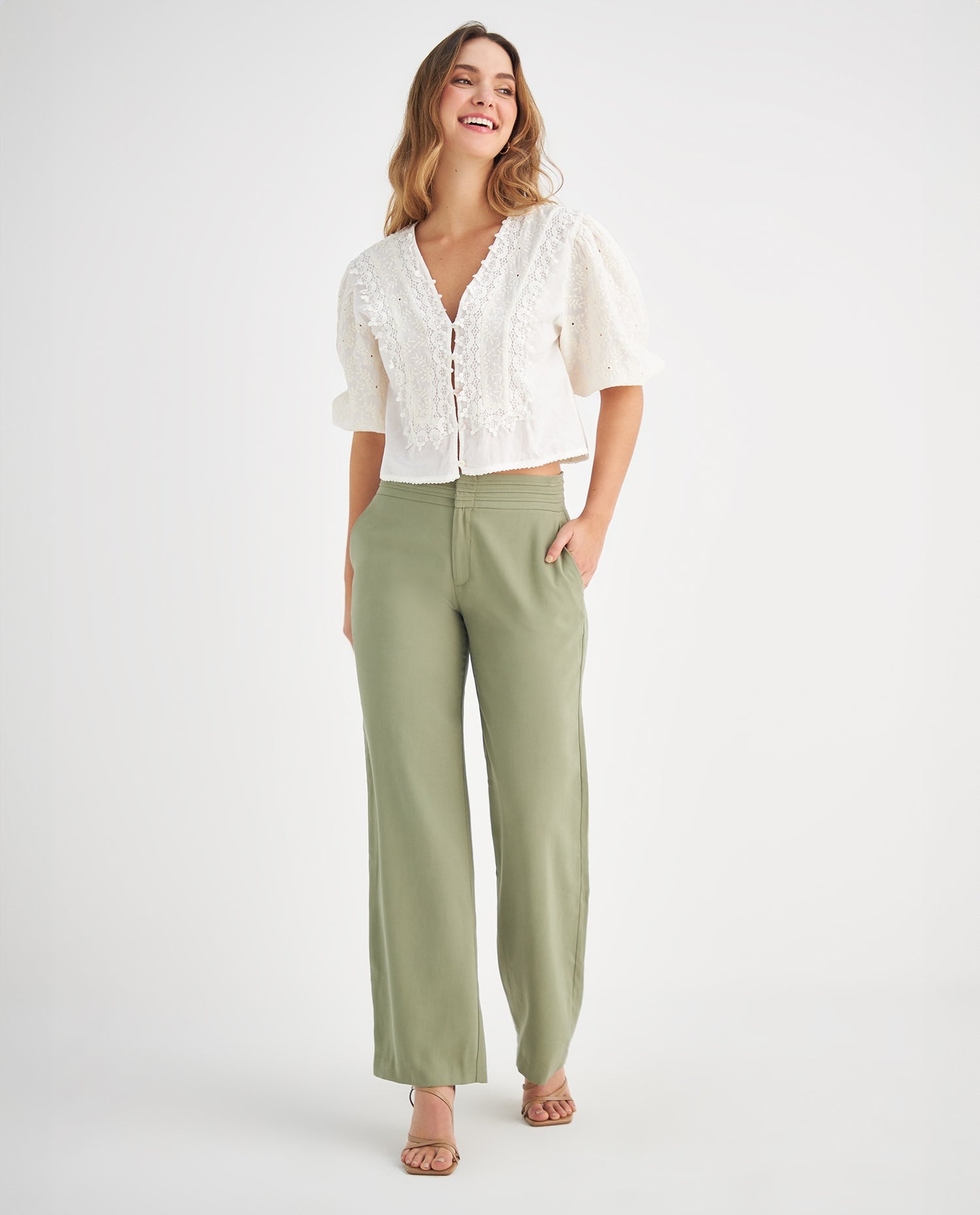 Pantalón de tela fluida - Verde