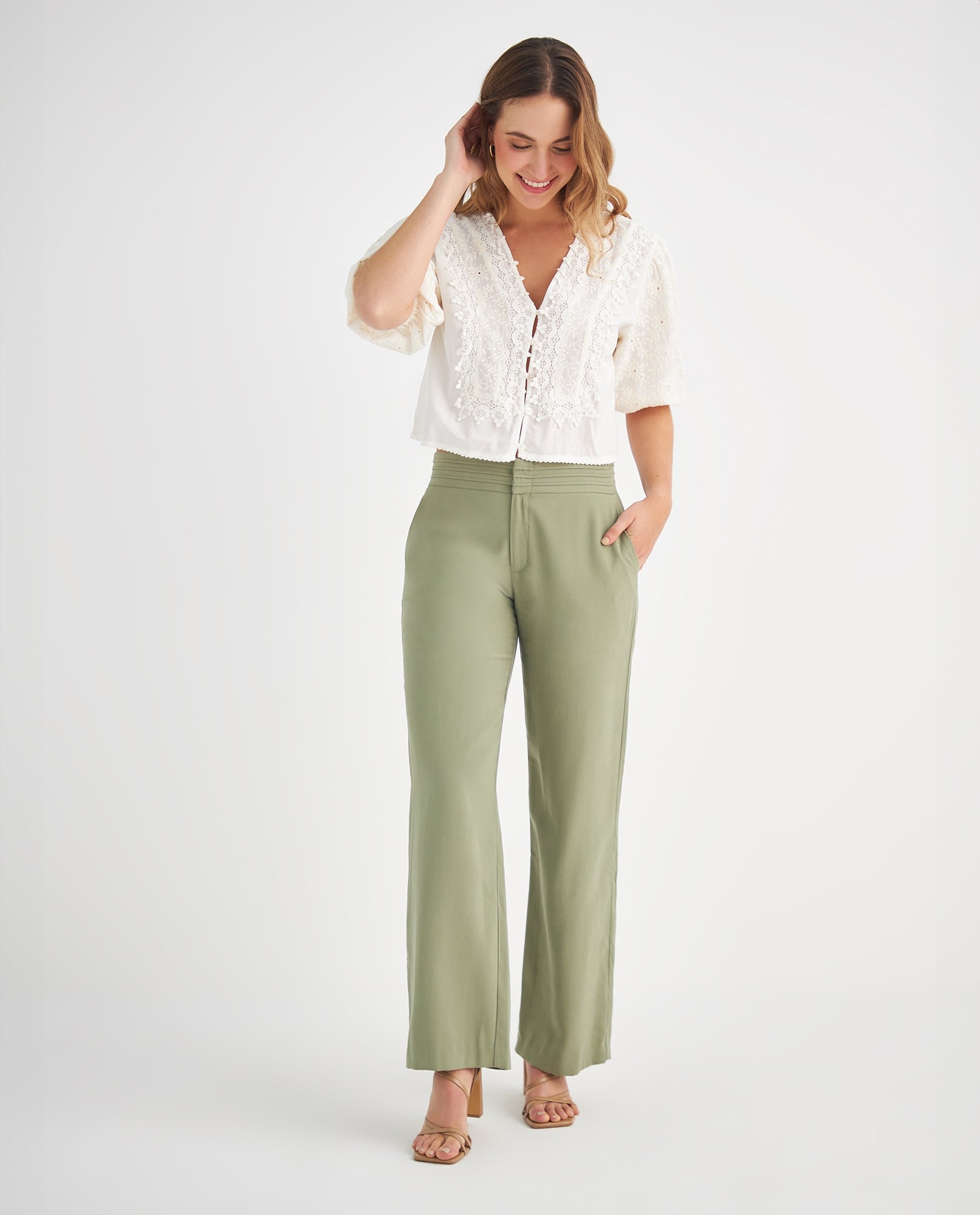 Pantalón de tela fluida - Verde 34_439F014_VER170115_6