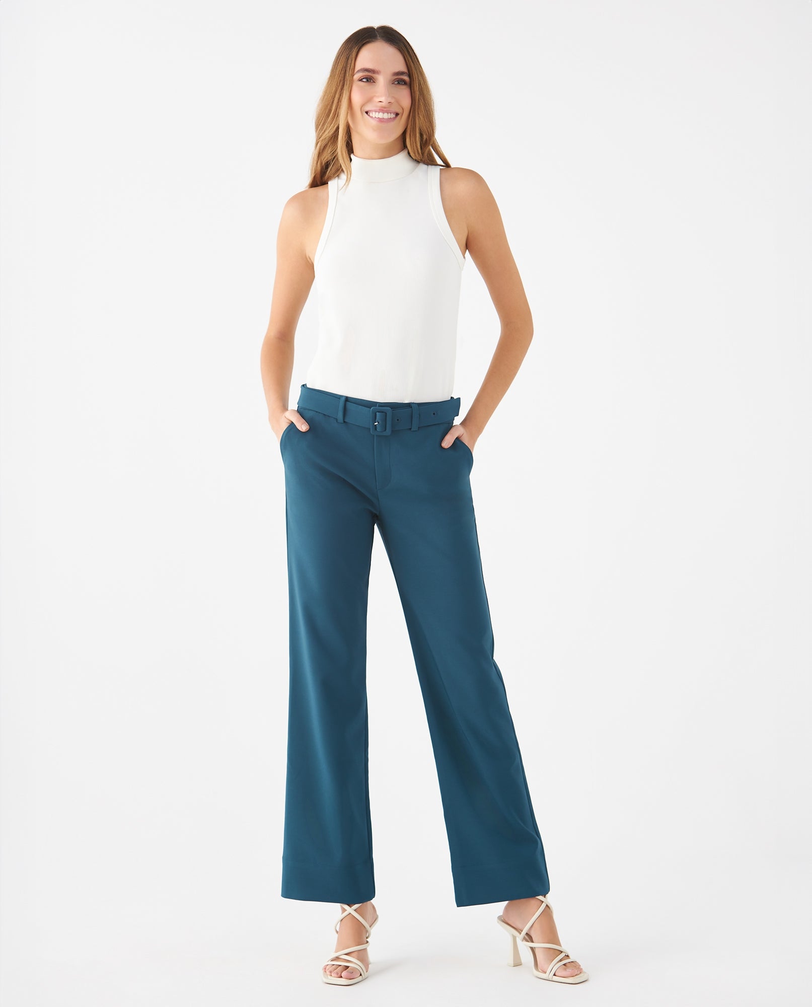 Pantalón recto para mujer - Verde 34_439F017_VER194914_6