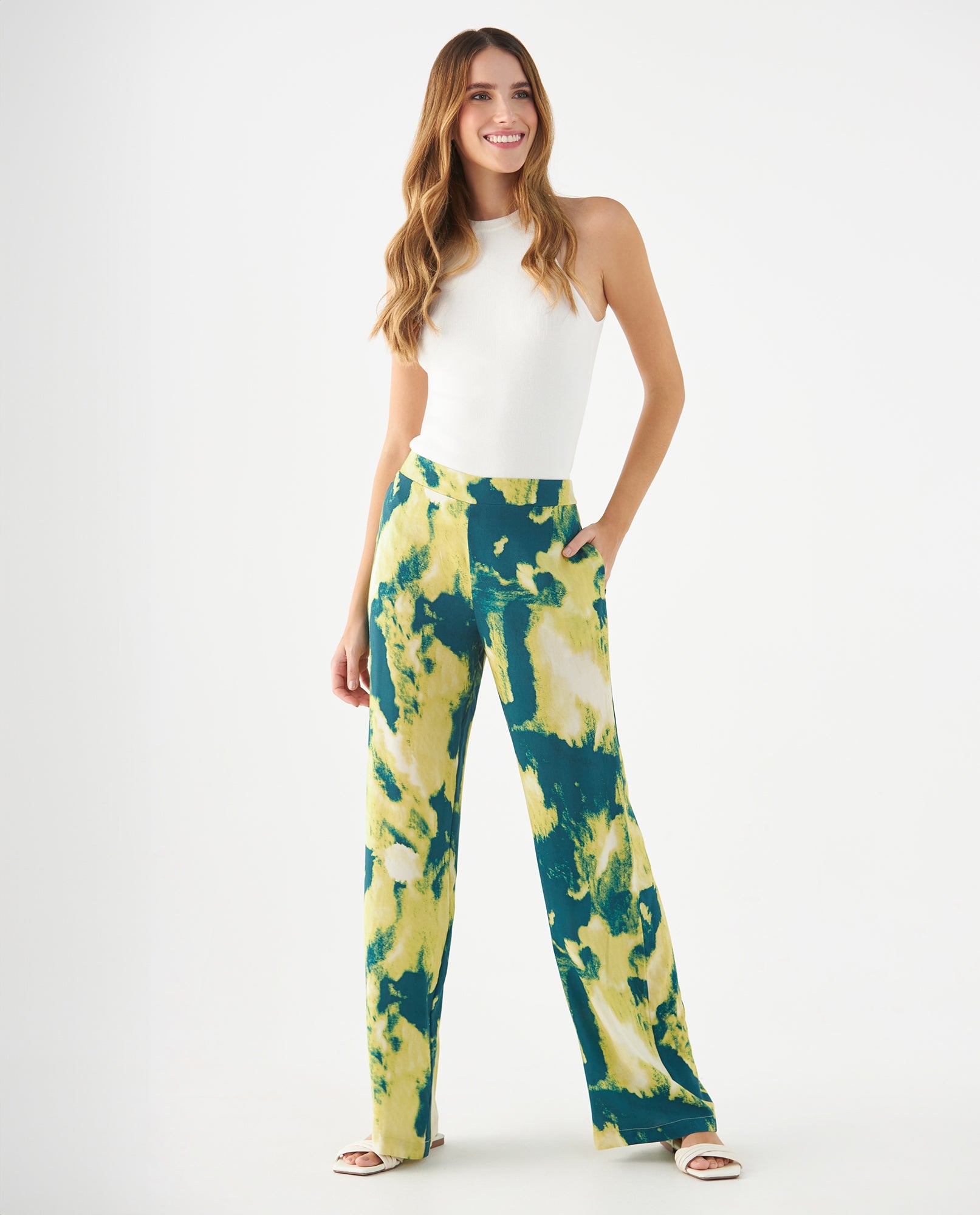 Pantalón con estampado overdye para mujer - Verde 34_439F032_VER194524_0