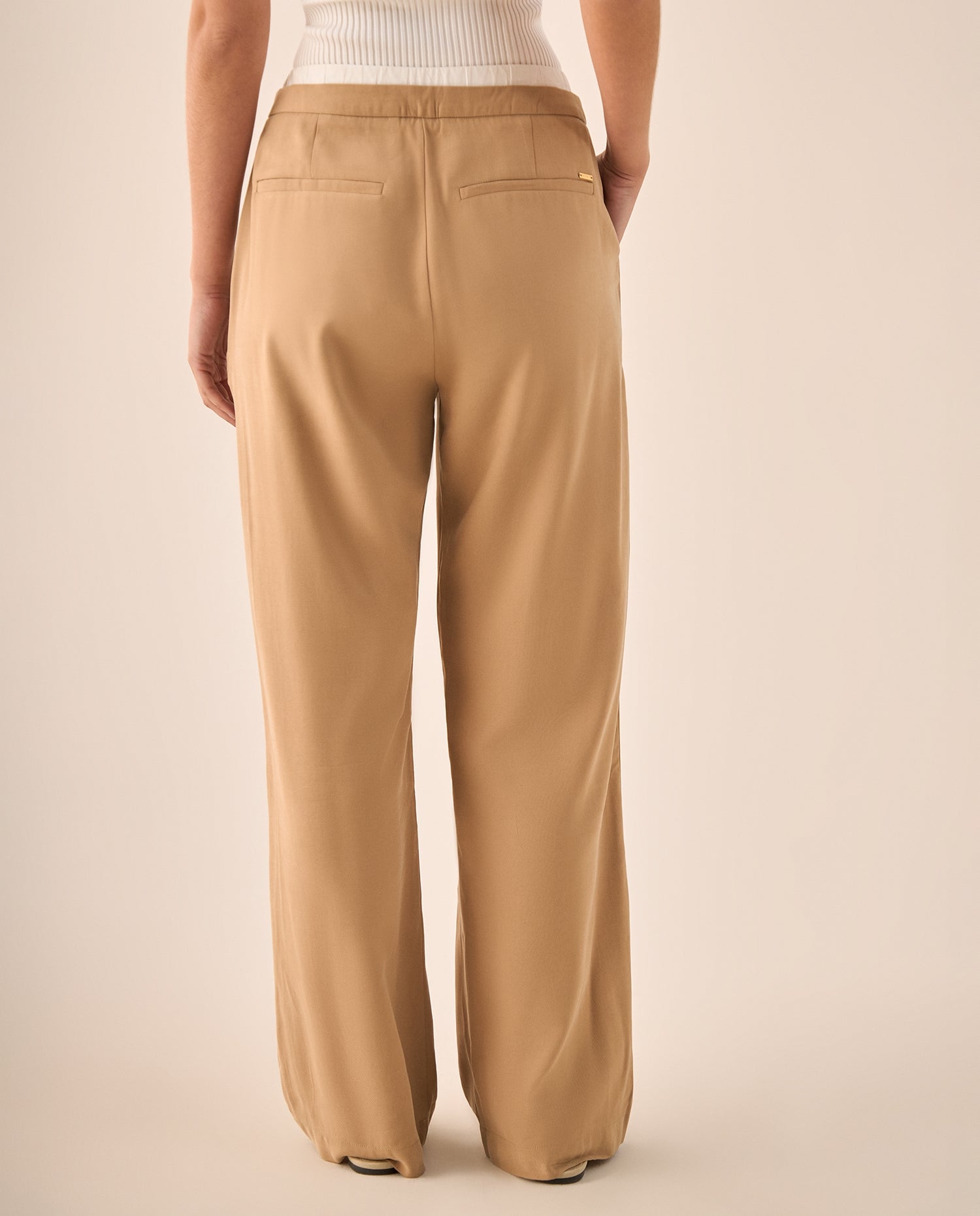 Pantalón Wide Leg Café con Cordón Ajustable - Cafe