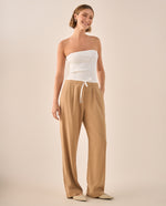 Pantalón Wide Leg Café con Cordón Ajustable - Cafe