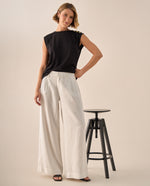 Pantalón Wide Leg con Rayas Verticales - Blanco