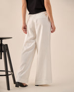 Pantalón Wide Leg con Rayas Verticales - Blanco
