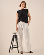 Pantalón Wide Leg con Rayas Verticales - Blanco