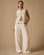 Pantalón Wide Leg con Cadena Dorada - Blanco