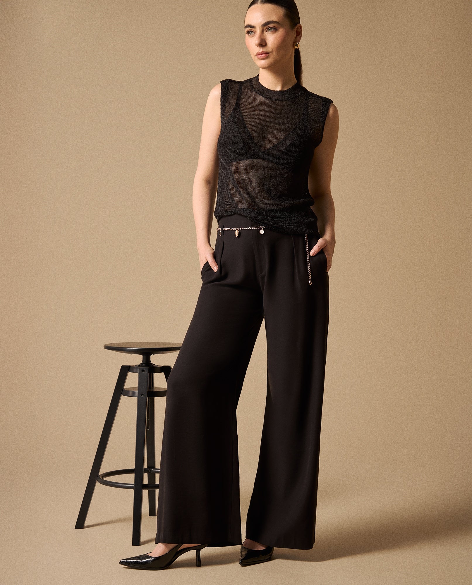 Pantalón Wide Leg con Cadena Dorada - Negro 34_439G017_NEG190303_0