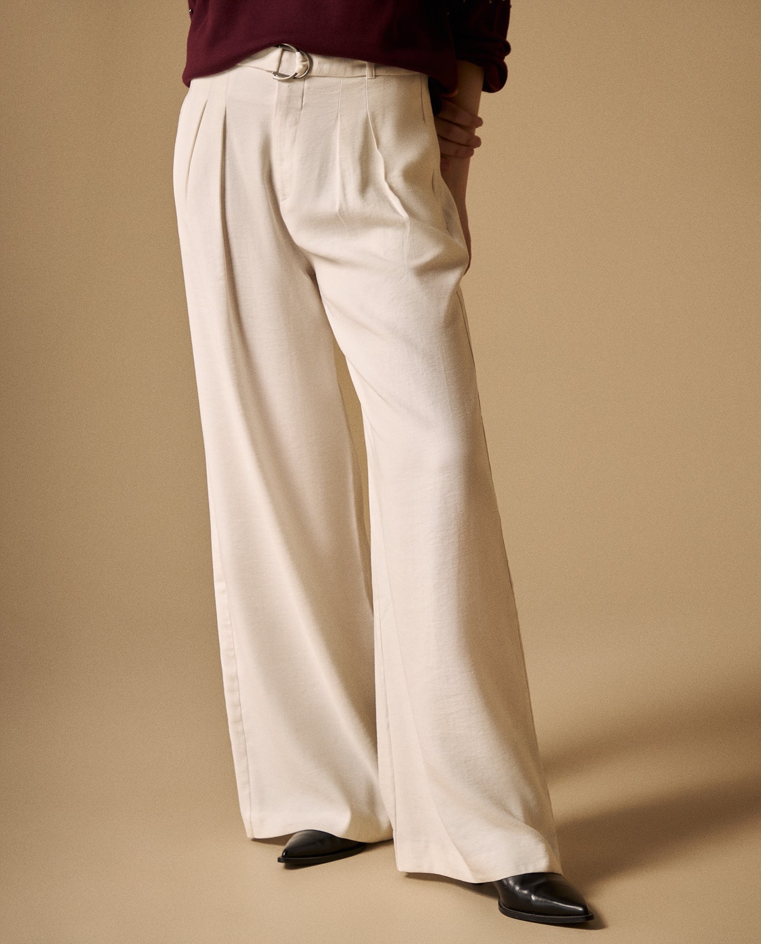 Pantalón Wide Leg con Cinturón - Blanco