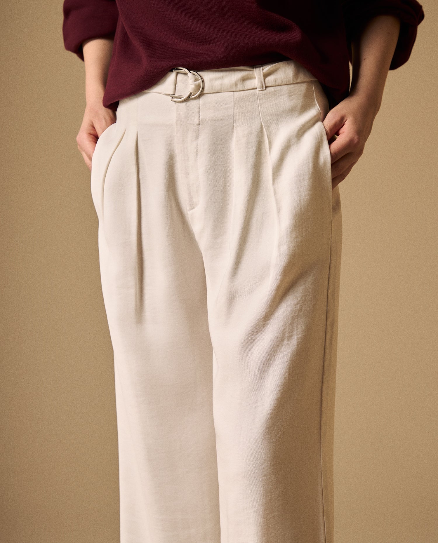 Pantalón Wide Leg con Cinturón - Blanco