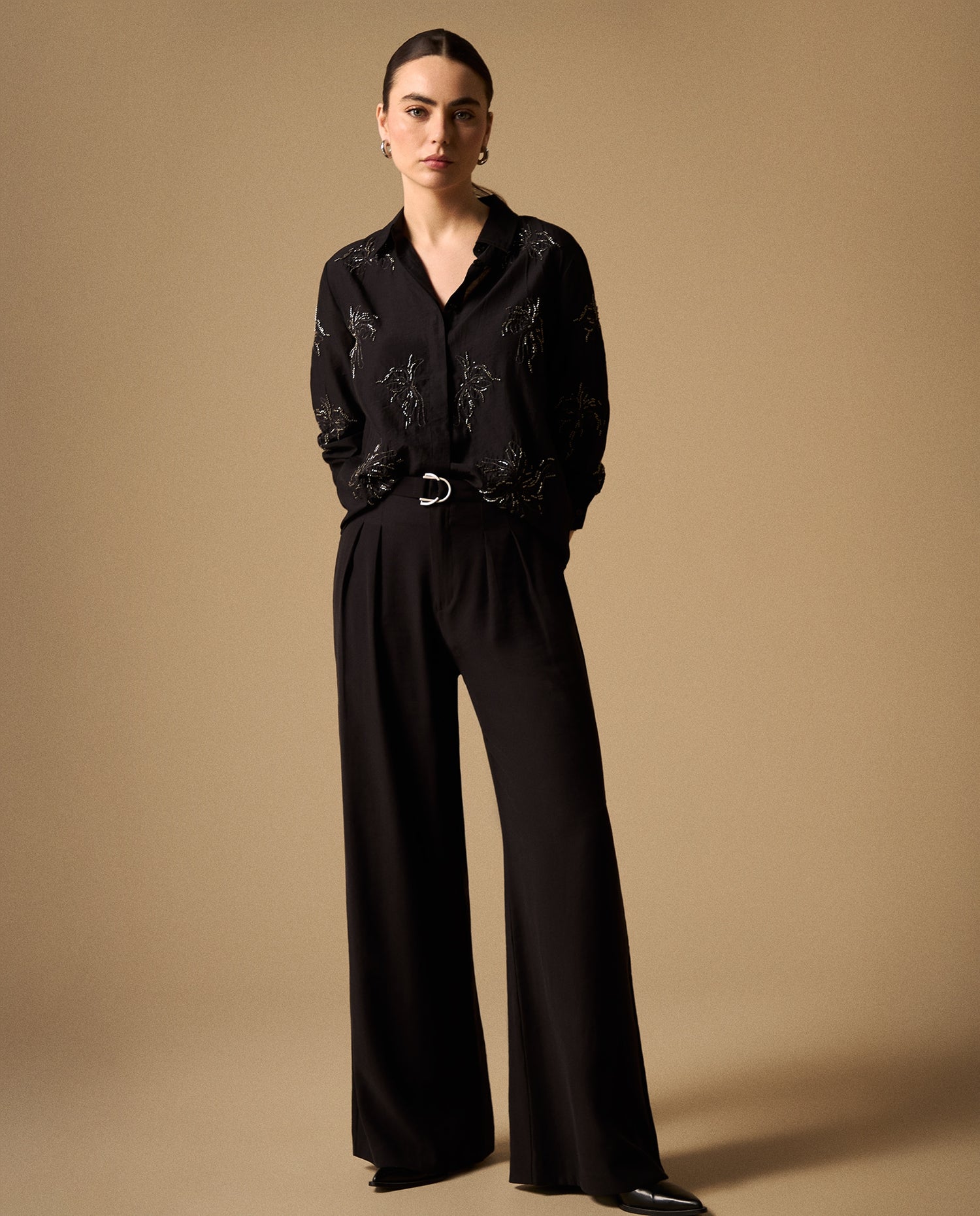 Pantalón Wide Leg con Cinturón - Negro