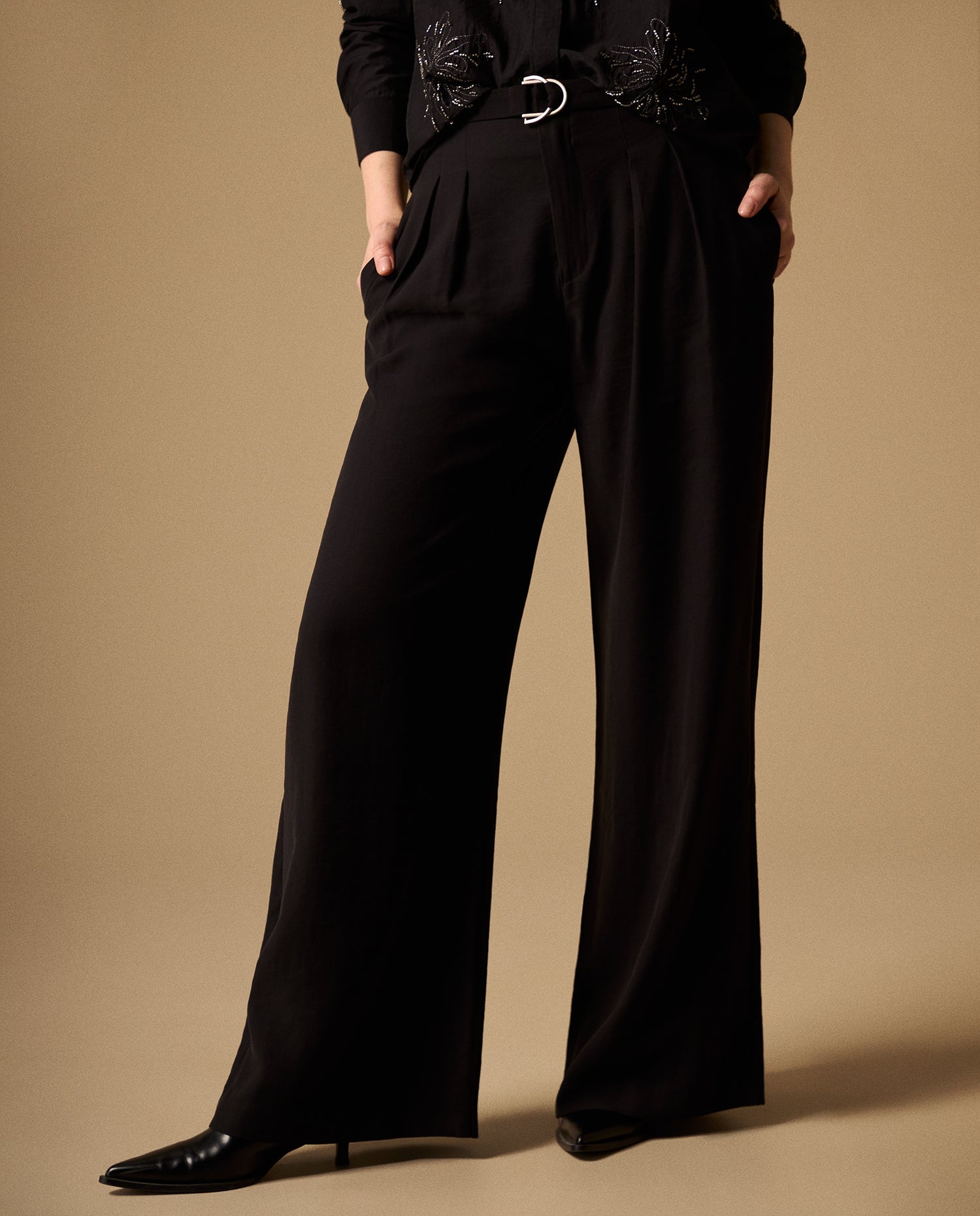 Pantalón Wide Leg con Cinturón - Negro