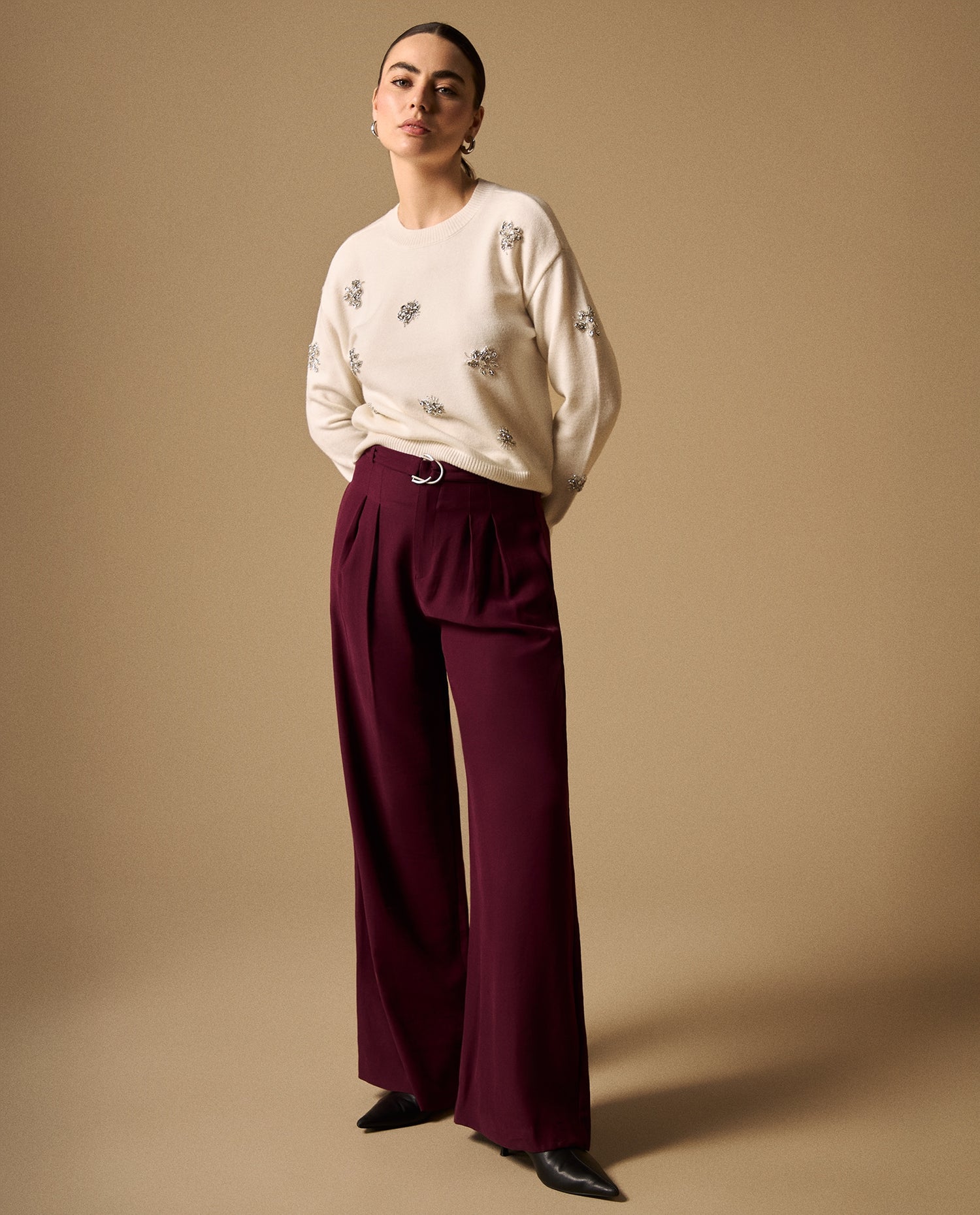 Pantalón Wide Leg con Cinturón - Rojo