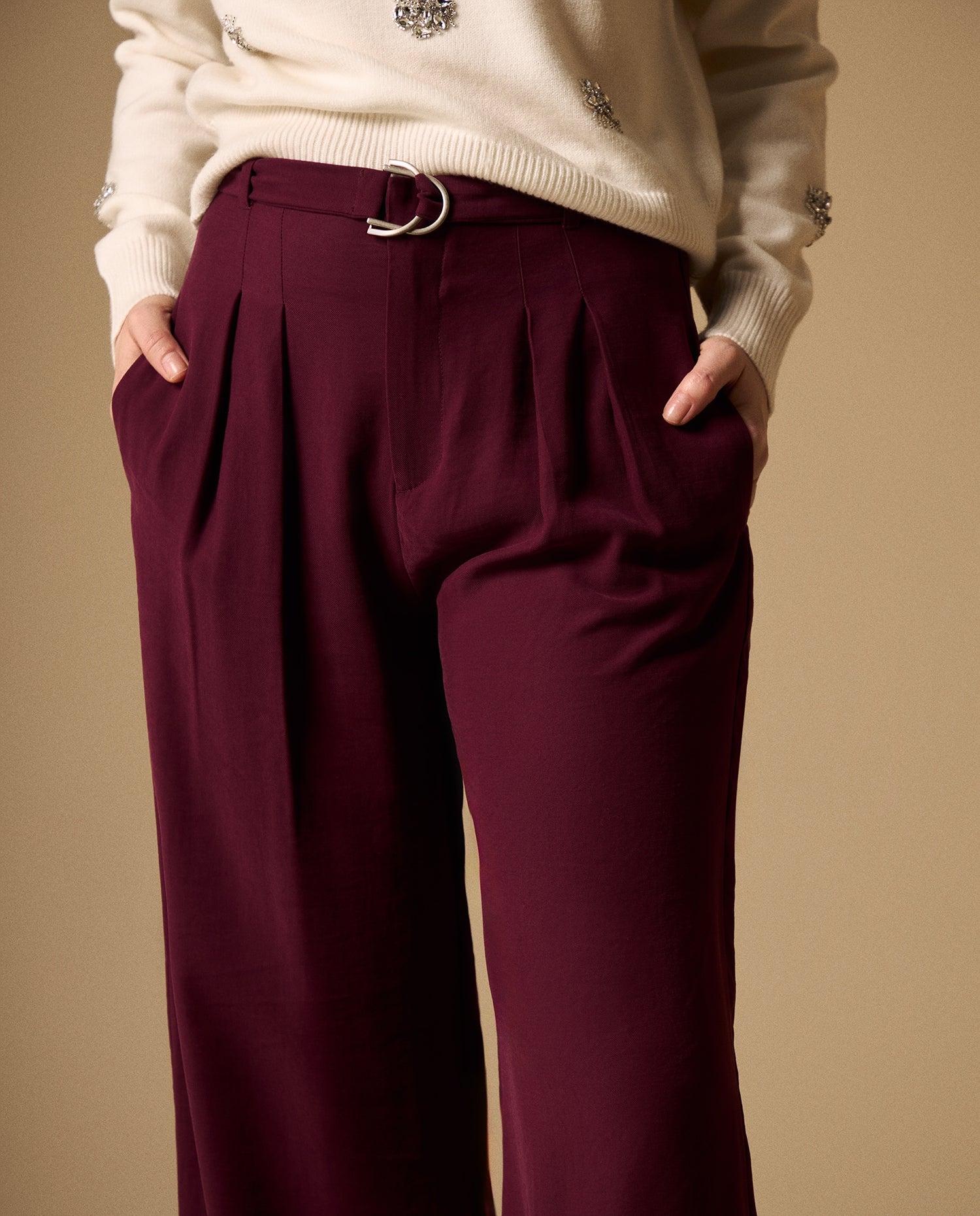 Pantalón Wide Leg con Cinturón - Rojo
