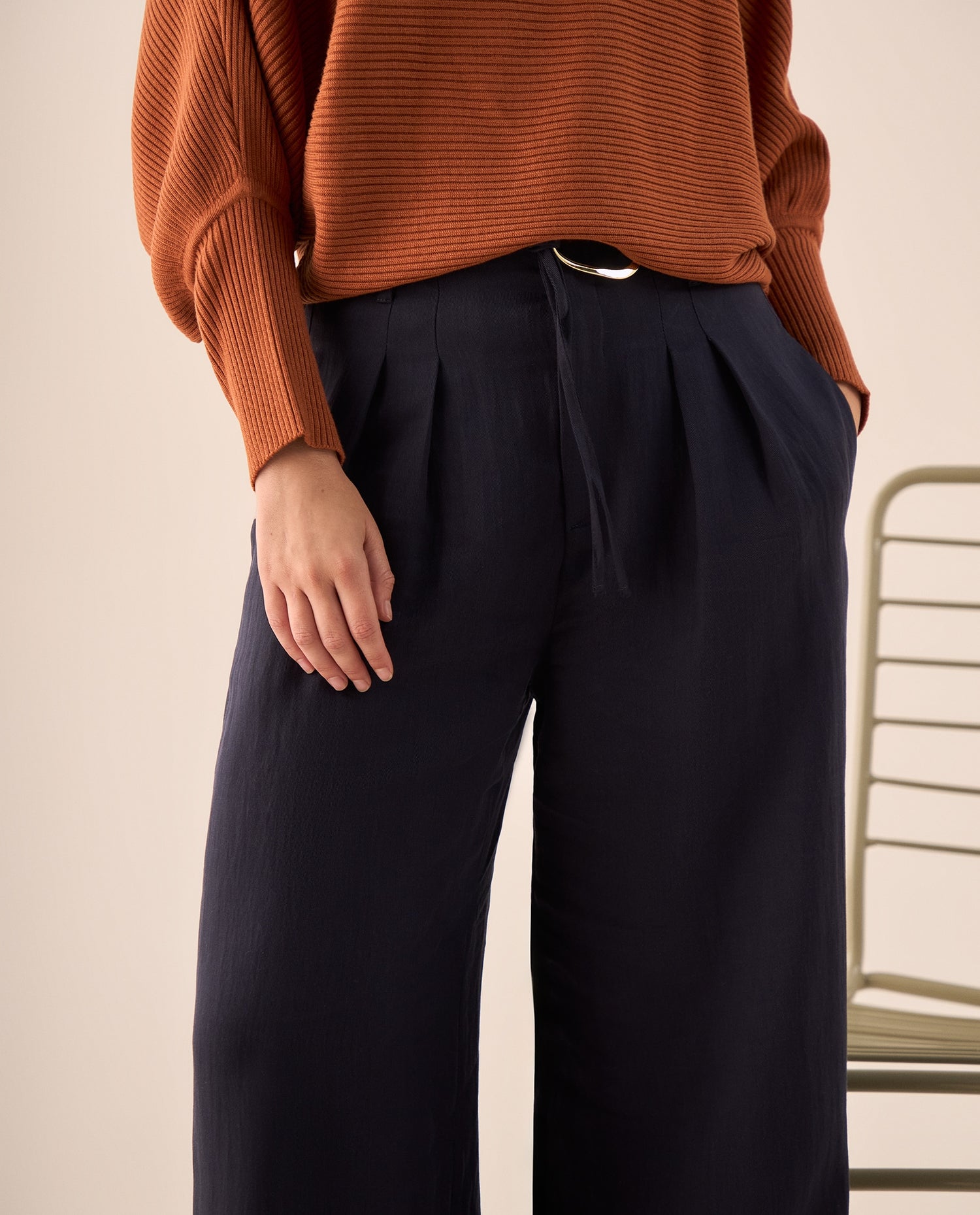 Pantalón Wide Leg Azul Marino Fluido - Azul