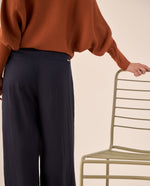 Pantalón Wide Leg Azul Marino Fluido - Azul