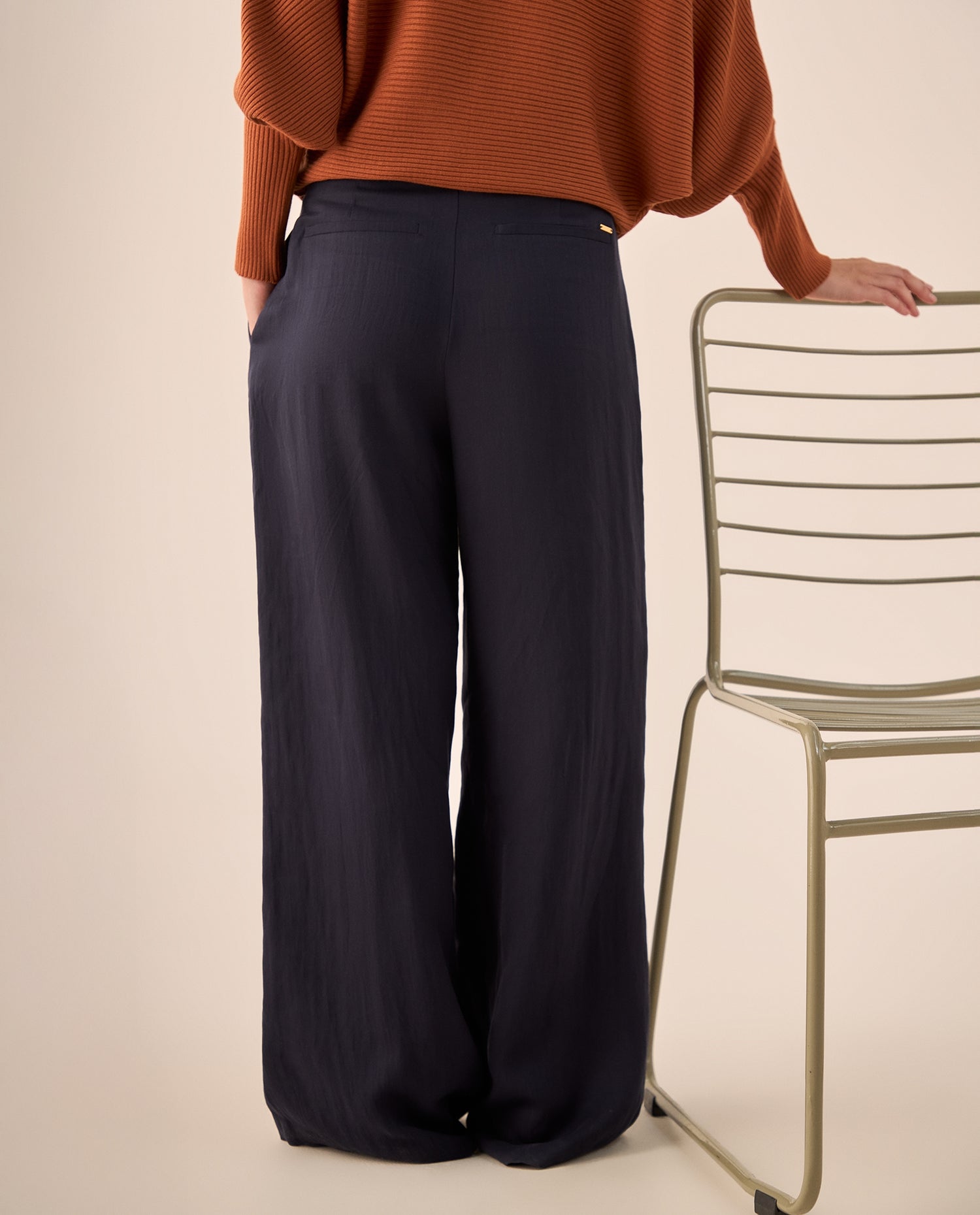 Pantalón Wide Leg Azul Marino Fluido - Azul