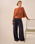 Pantalón Wide Leg Azul Marino Fluido - Azul