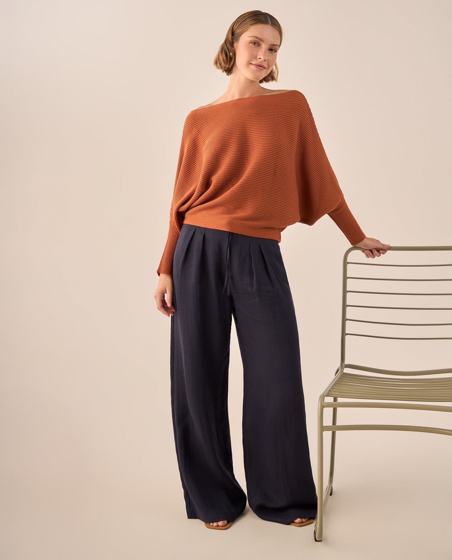 Pantalón Wide Leg Azul Marino Fluido - Azul