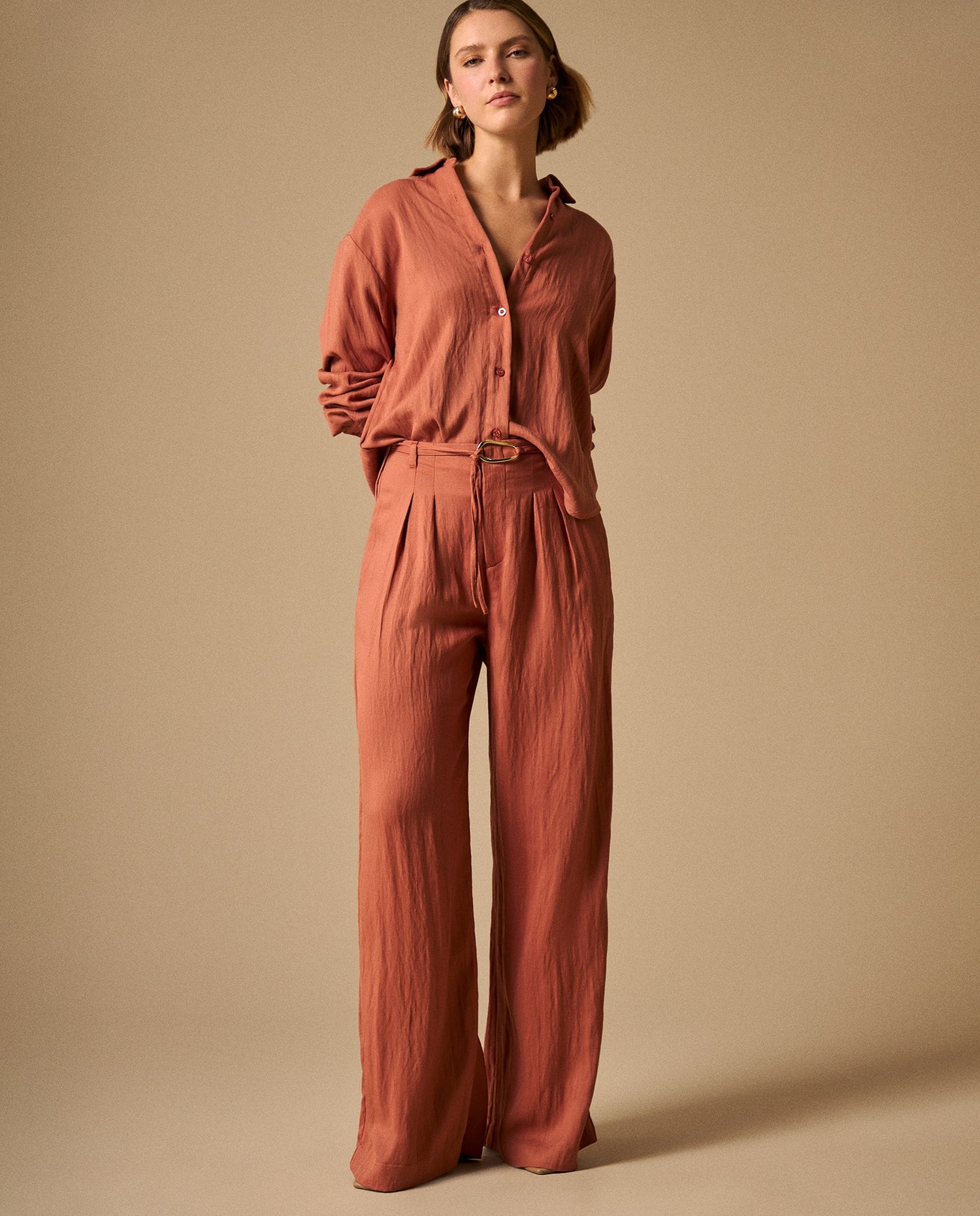 Pantalón Wide Leg Azul Marino Fluido - Naranja
