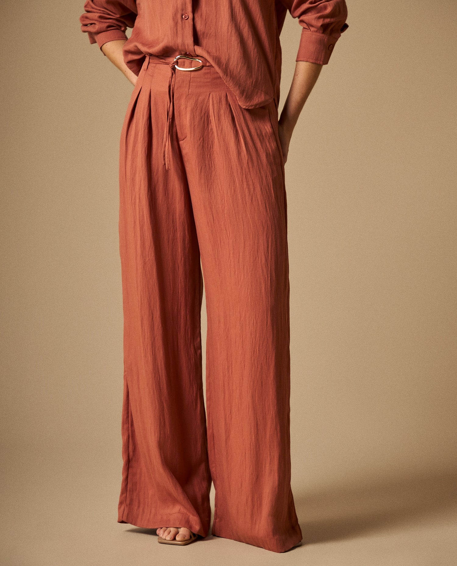 Pantalón Wide Leg Azul Marino Fluido - Naranja