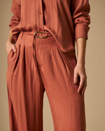 Pantalón Wide Leg Azul Marino Fluido - Naranja