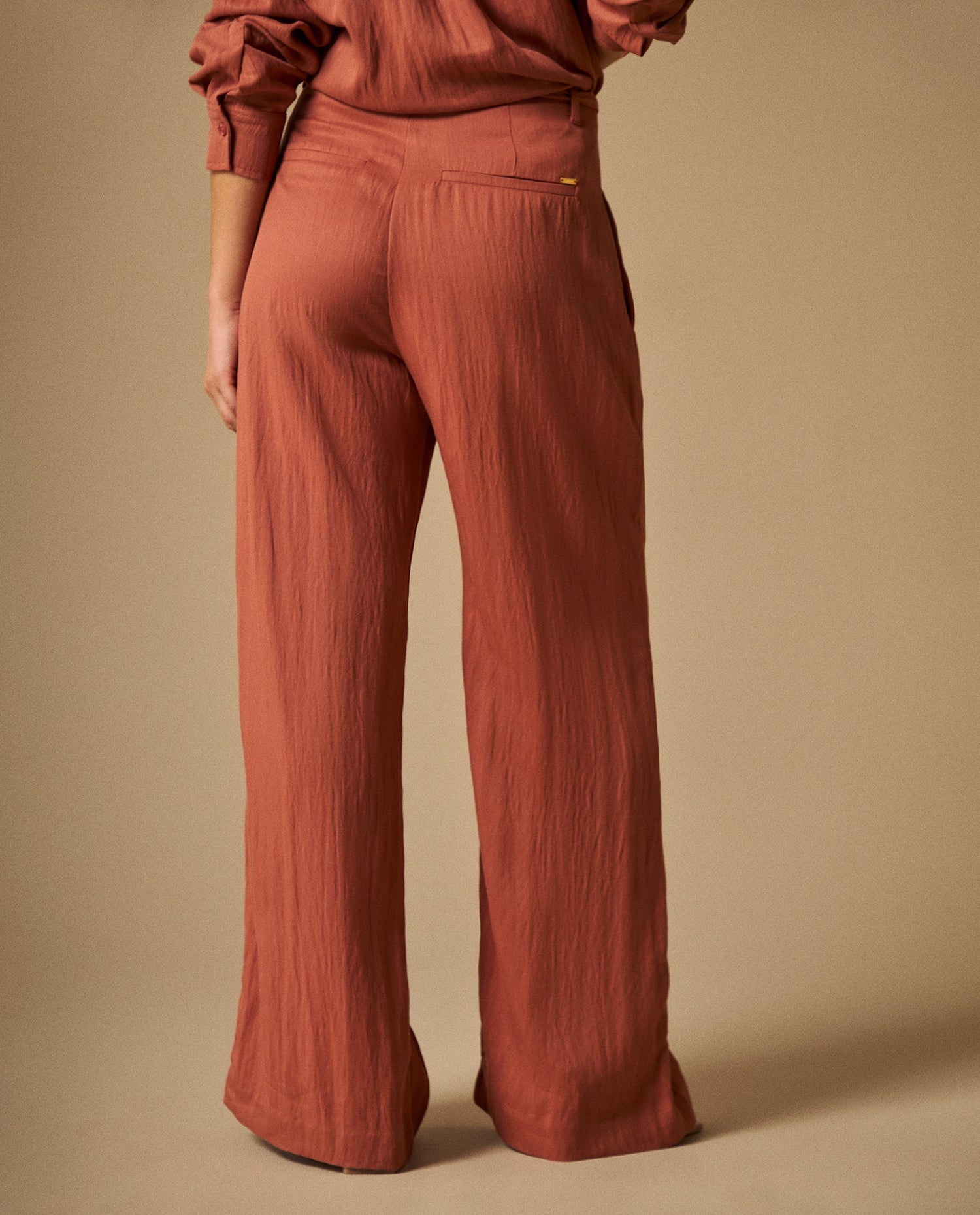 Pantalón Wide Leg Azul Marino Fluido - Naranja