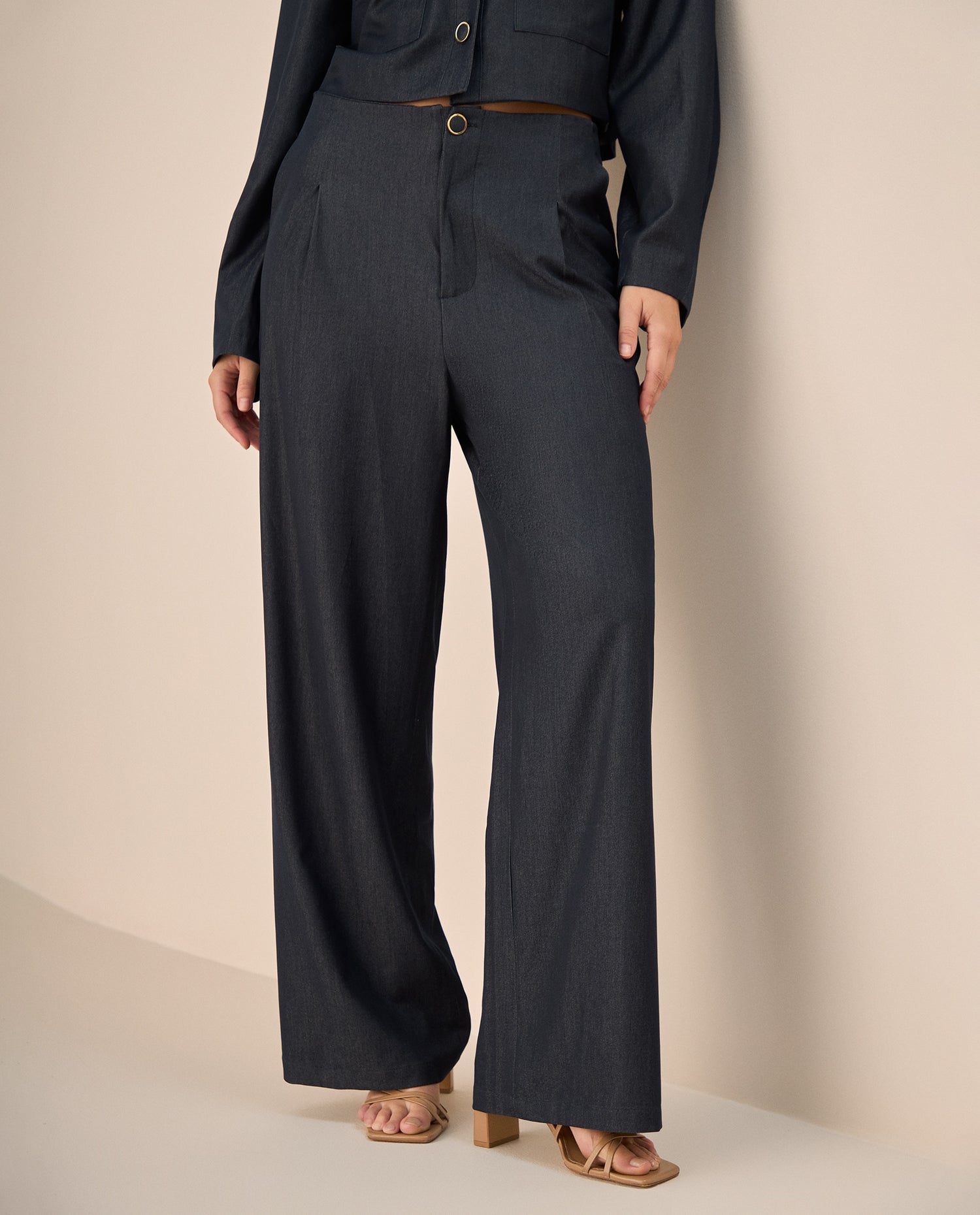Pantalón Tiro Alto Azul Turco con Silueta Wide - Azul