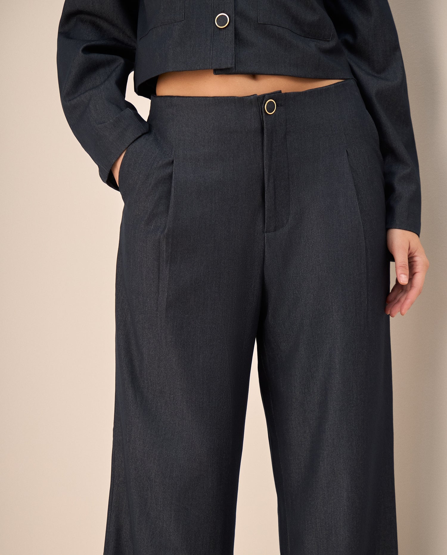 Pantalón Tiro Alto Azul Turco con Silueta Wide - Azul