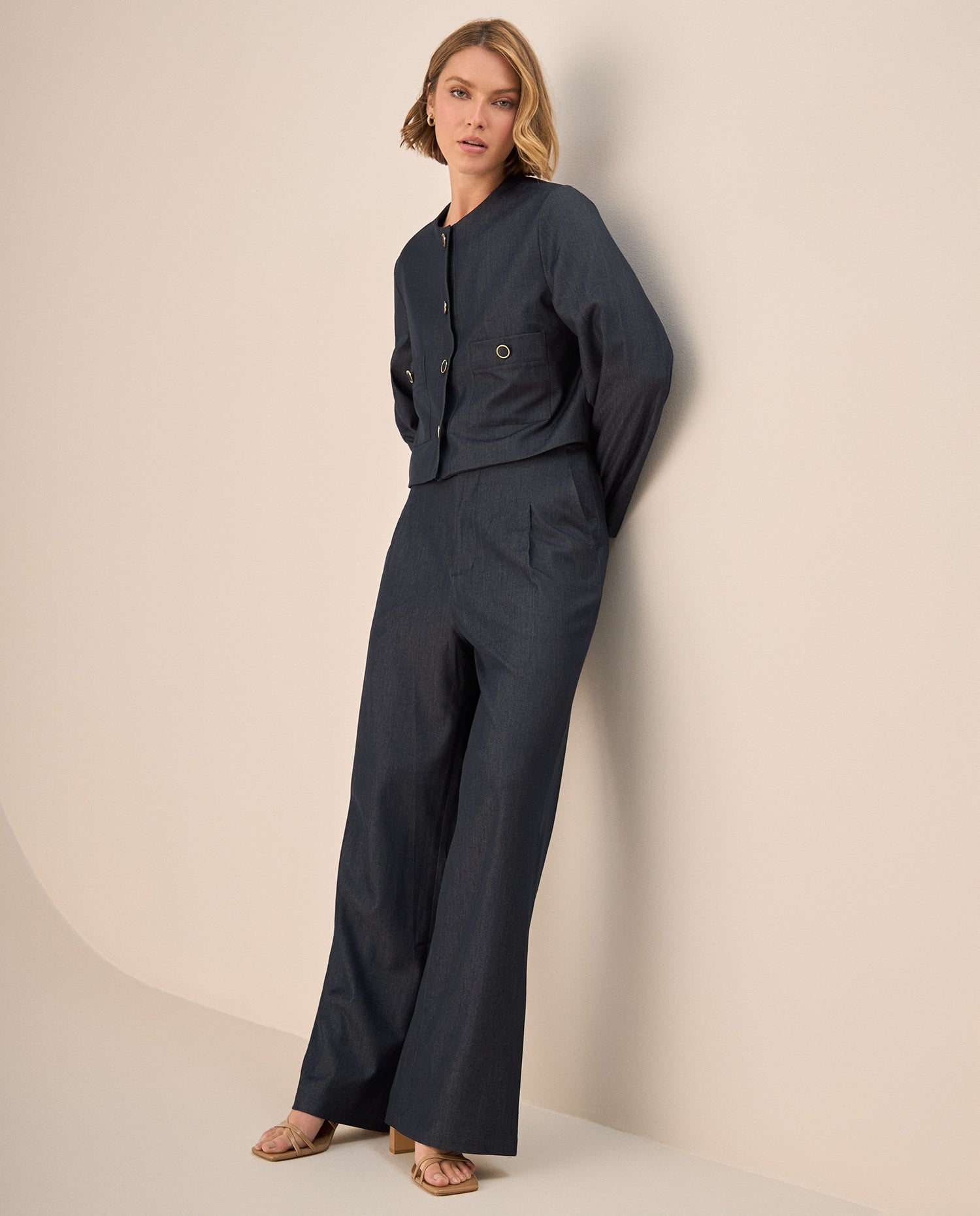 Pantalón Tiro Alto Azul Turco con Silueta Wide - Azul