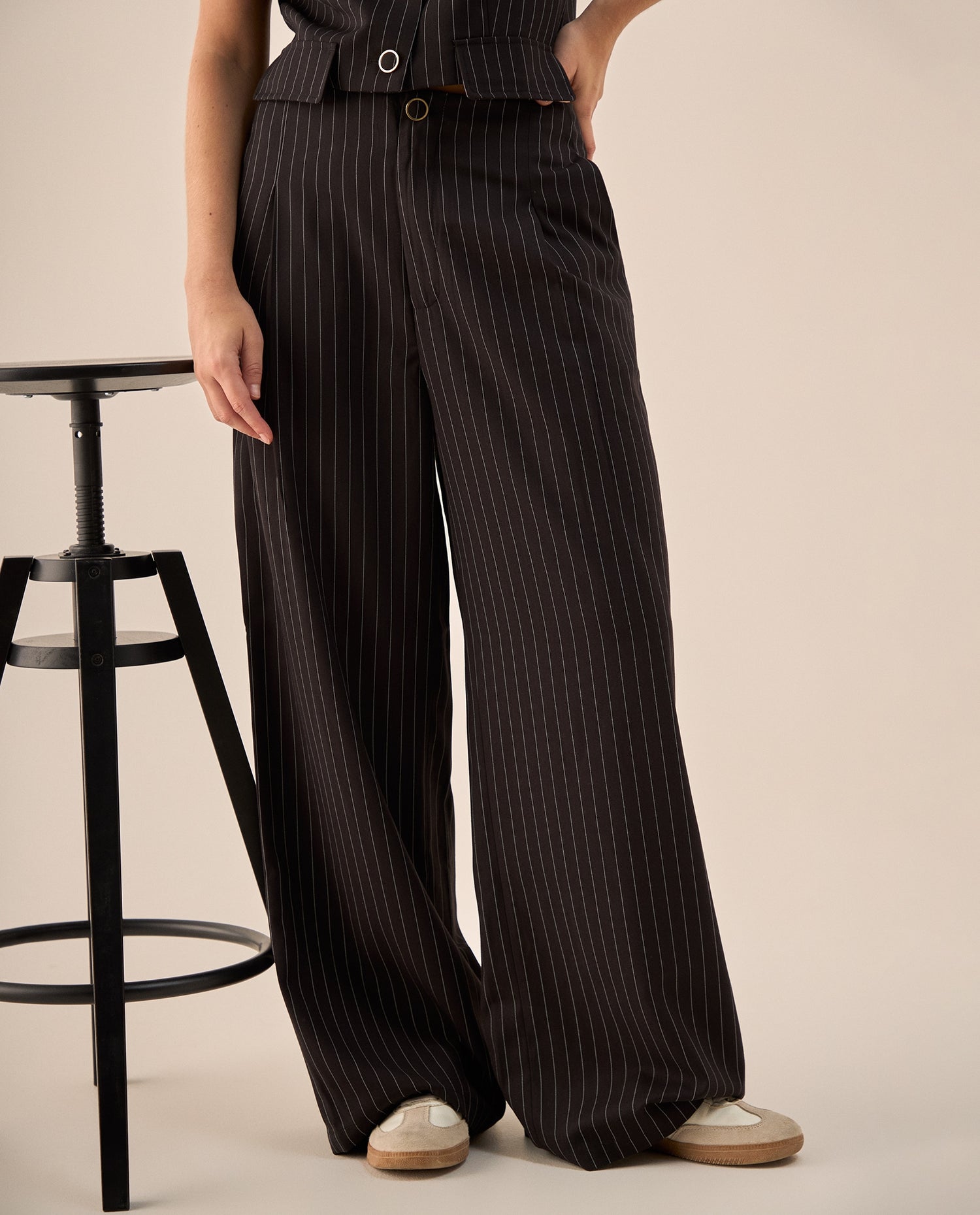 Pantalón Palazzo Negro Rayas Diplomáticas - Negro