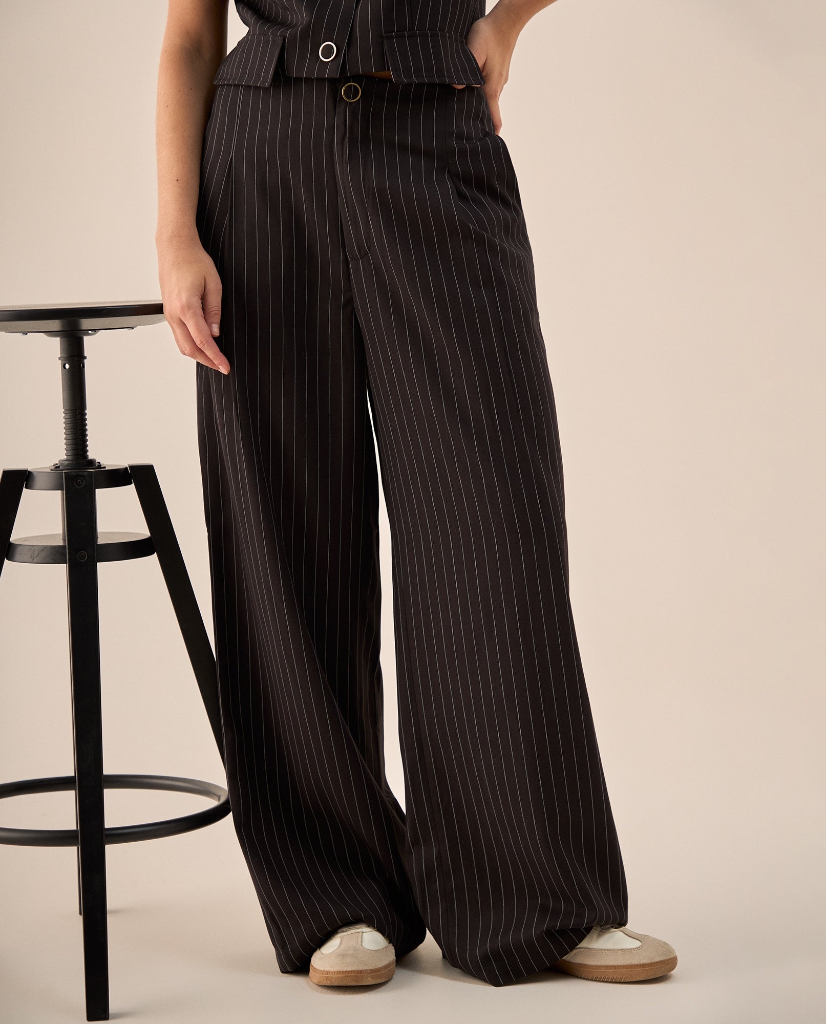 Pantalón Palazzo Negro Rayas Diplomáticas - Negro 34_439G222_NEG194218_3