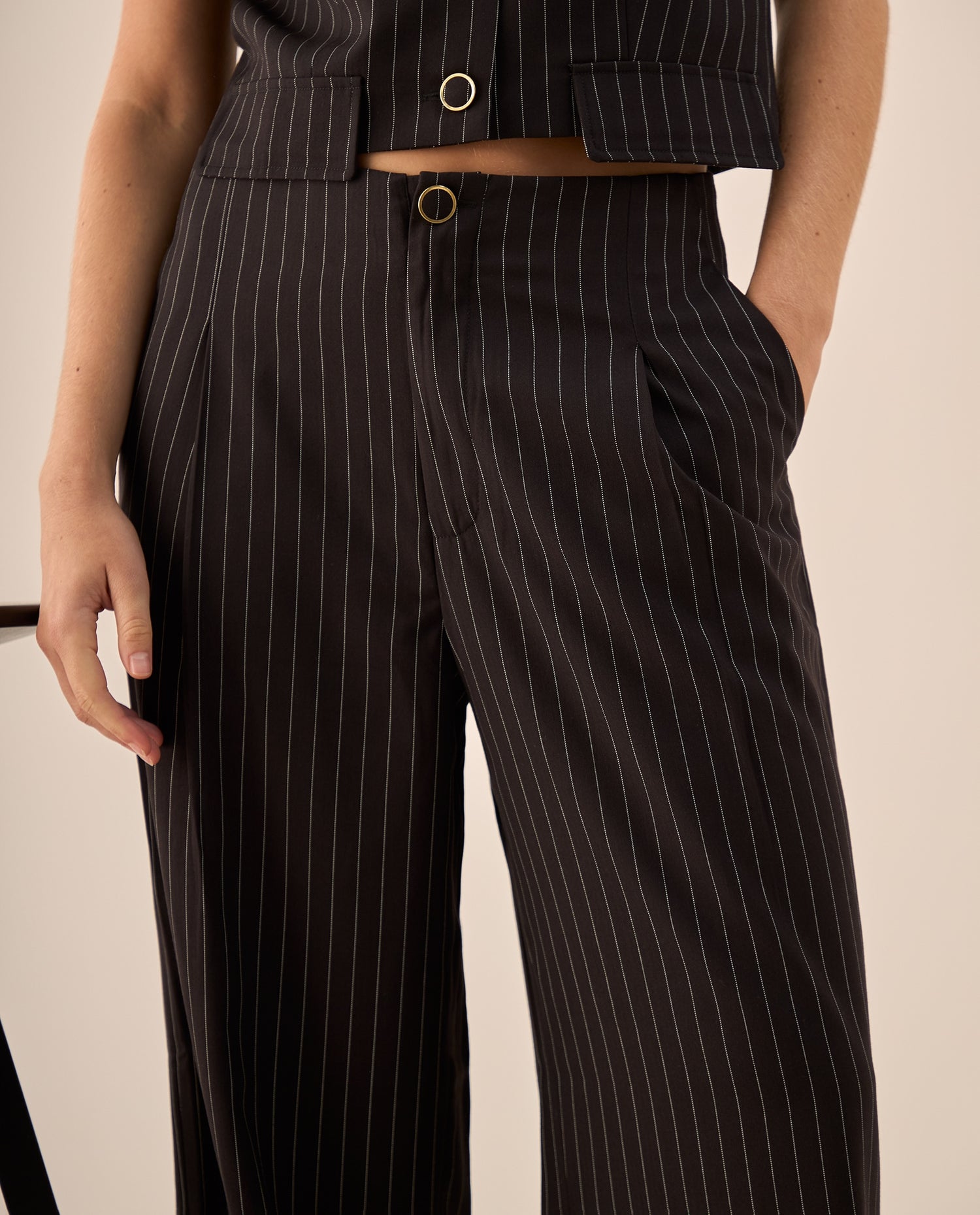 Pantalón Palazzo Negro Rayas Diplomáticas - Negro