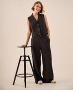 Pantalón Palazzo Negro Rayas Diplomáticas - Negro