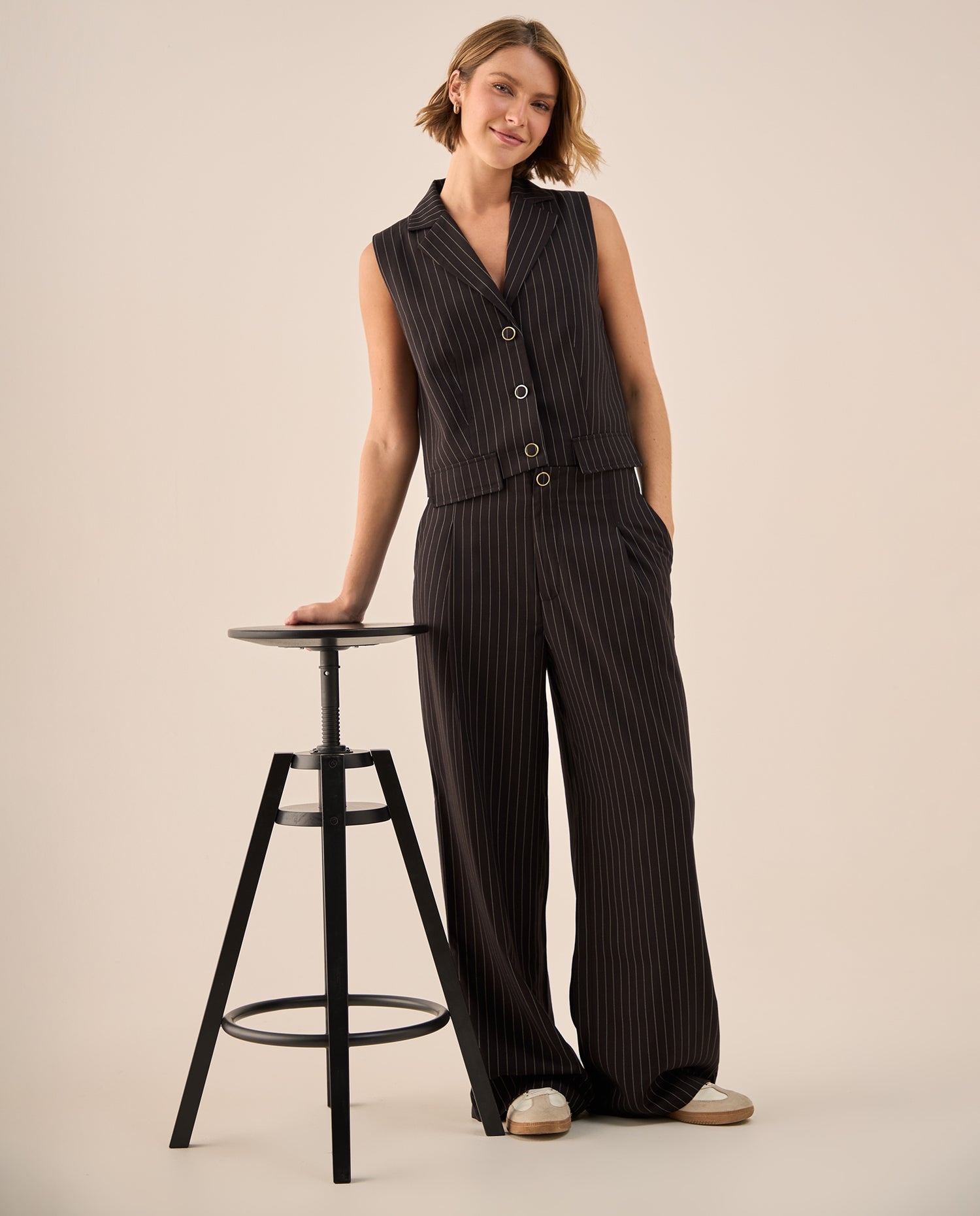 Pantalón Palazzo Negro Rayas Diplomáticas - Negro